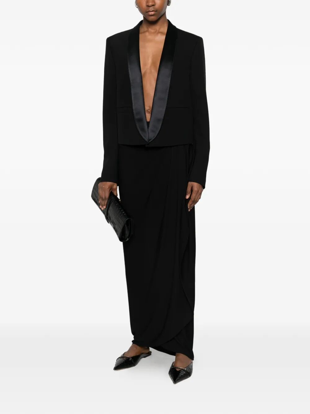 Tom Ford Women Bi-Color Single Breasted Shawl Lapel Cropped Tuxedo Jacket TOM FORD