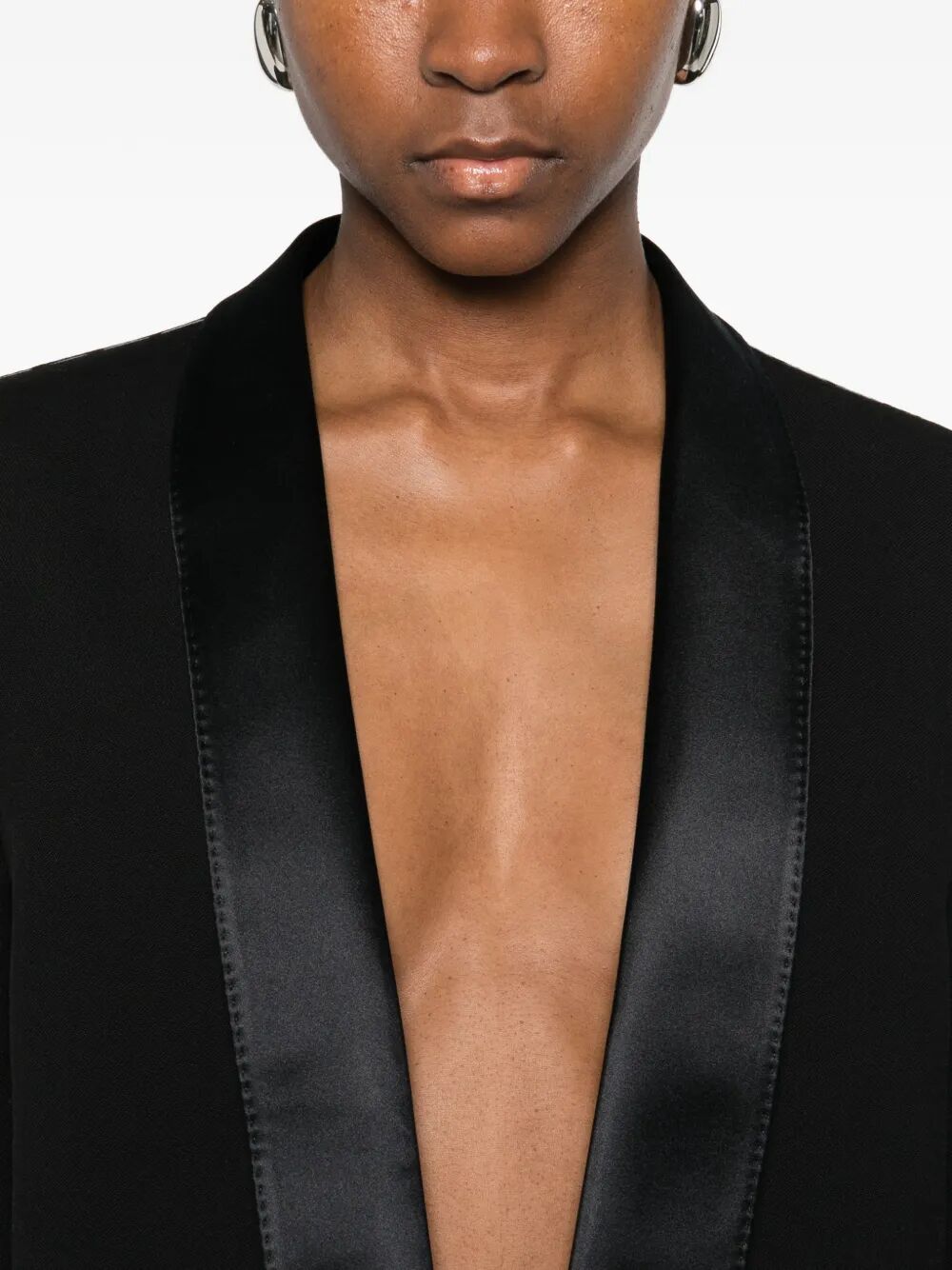 Tom Ford Women Bi-Color Single Breasted Shawl Lapel Cropped Tuxedo Jacket TOM FORD