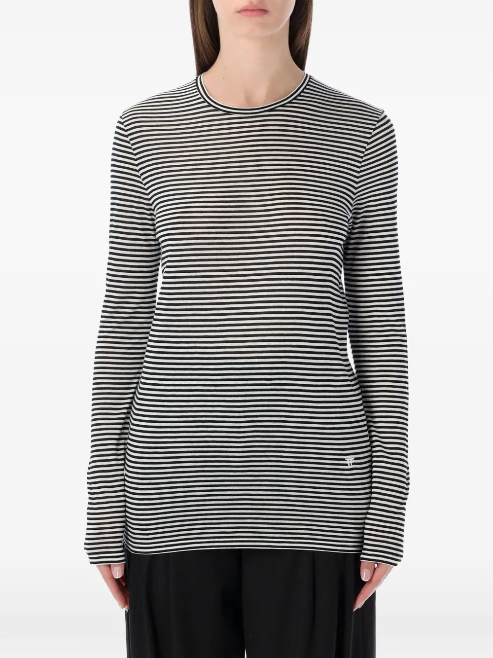 Tom Ford Women Long-Sleeved Striped T-Shirt With Tonal Tf Embroidered Logo TOM FORD