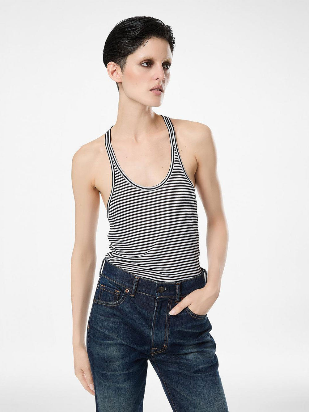 Tom Ford Women Striped Viscose Tank Top With Tonal Tf Embroidered Logo TOM FORD