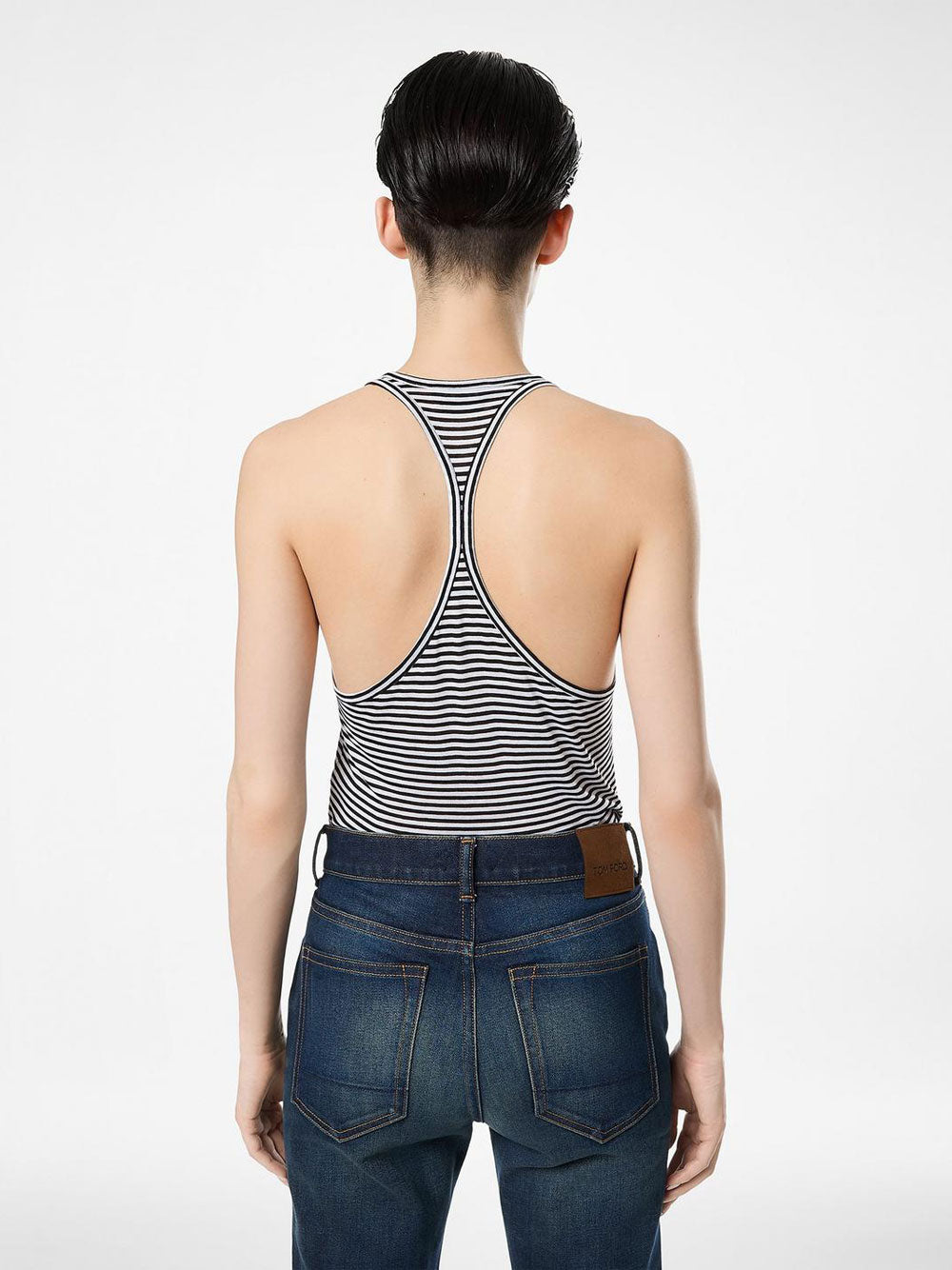 Tom Ford Women Striped Viscose Tank Top With Tonal Tf Embroidered Logo TOM FORD