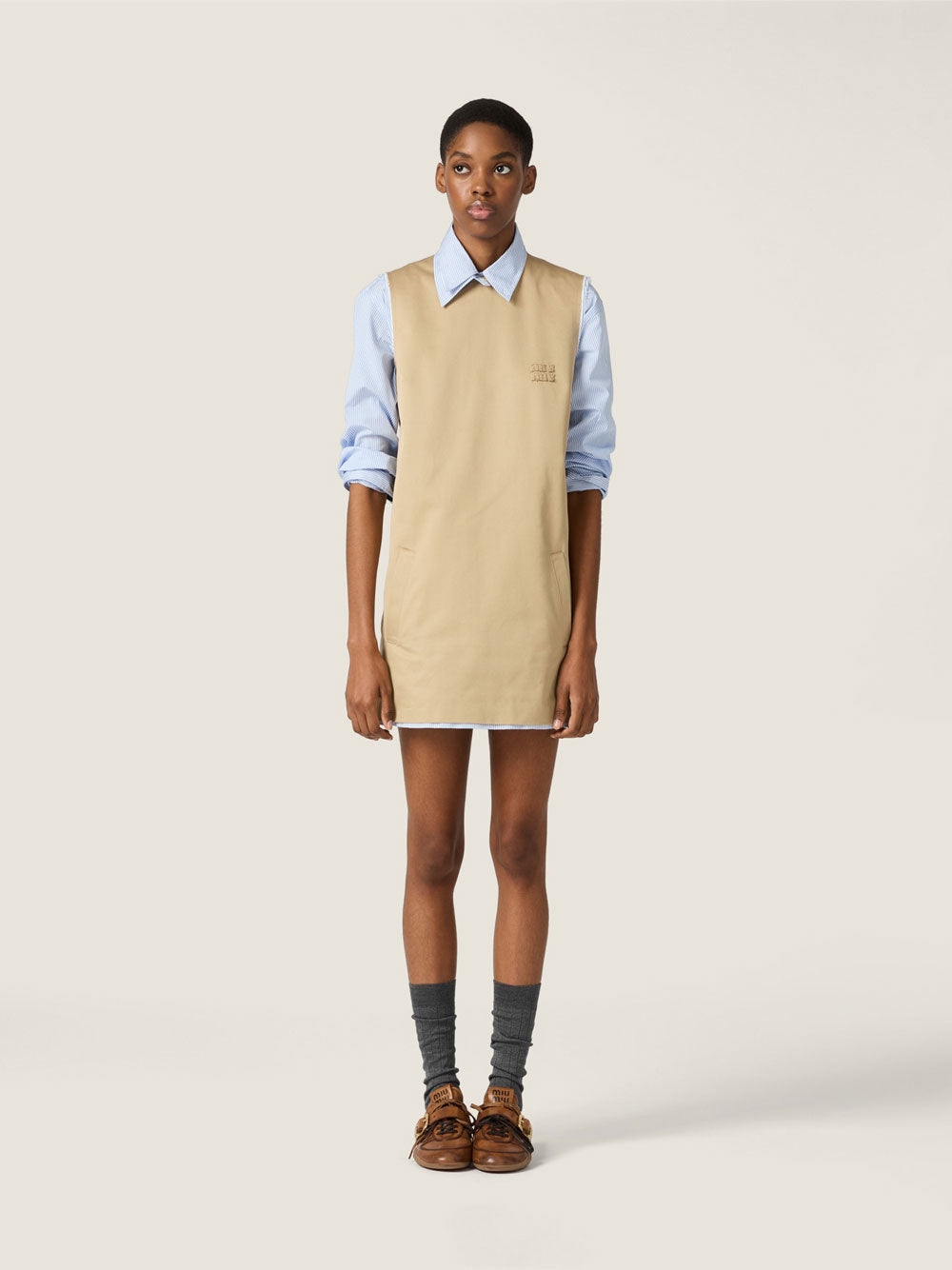 Miu Miu Women Chino Dress With Checked Poplin Details MIU MIU