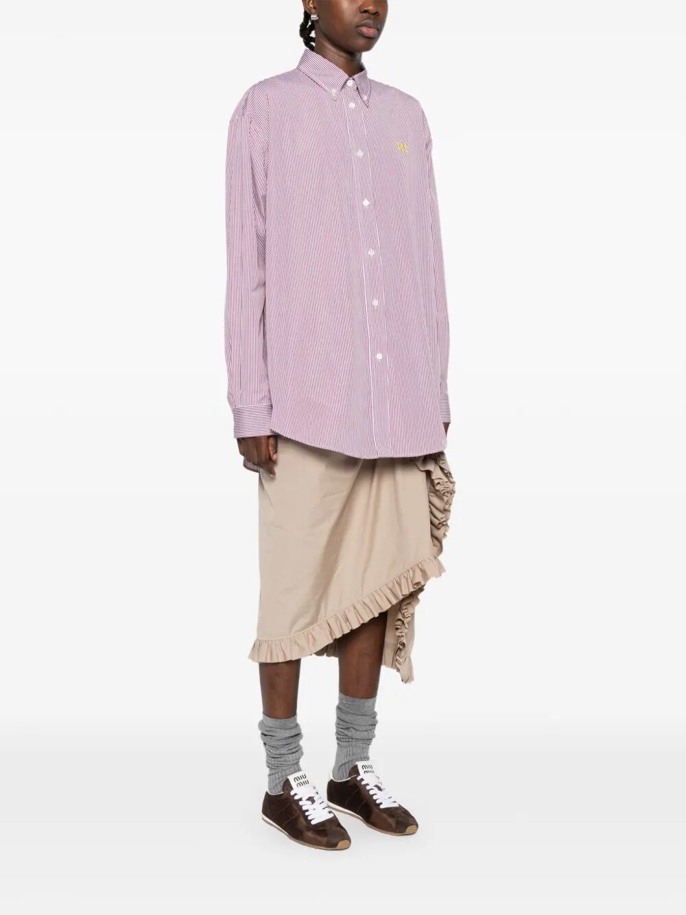 Miu Miu Women Vertical Stripe Cotton Shirt MIU MIU