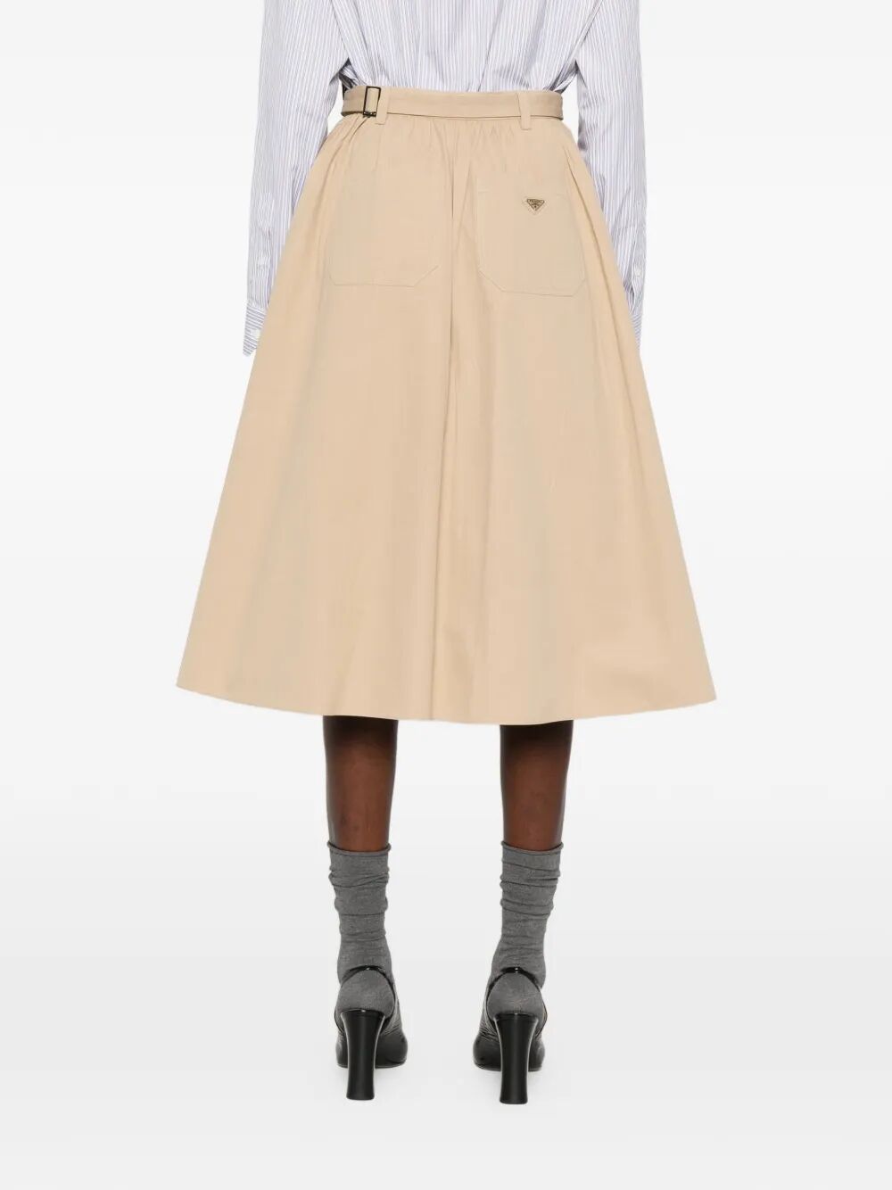 Prada Women Button-Detail Belted Cotton Midi Skirt PRADA