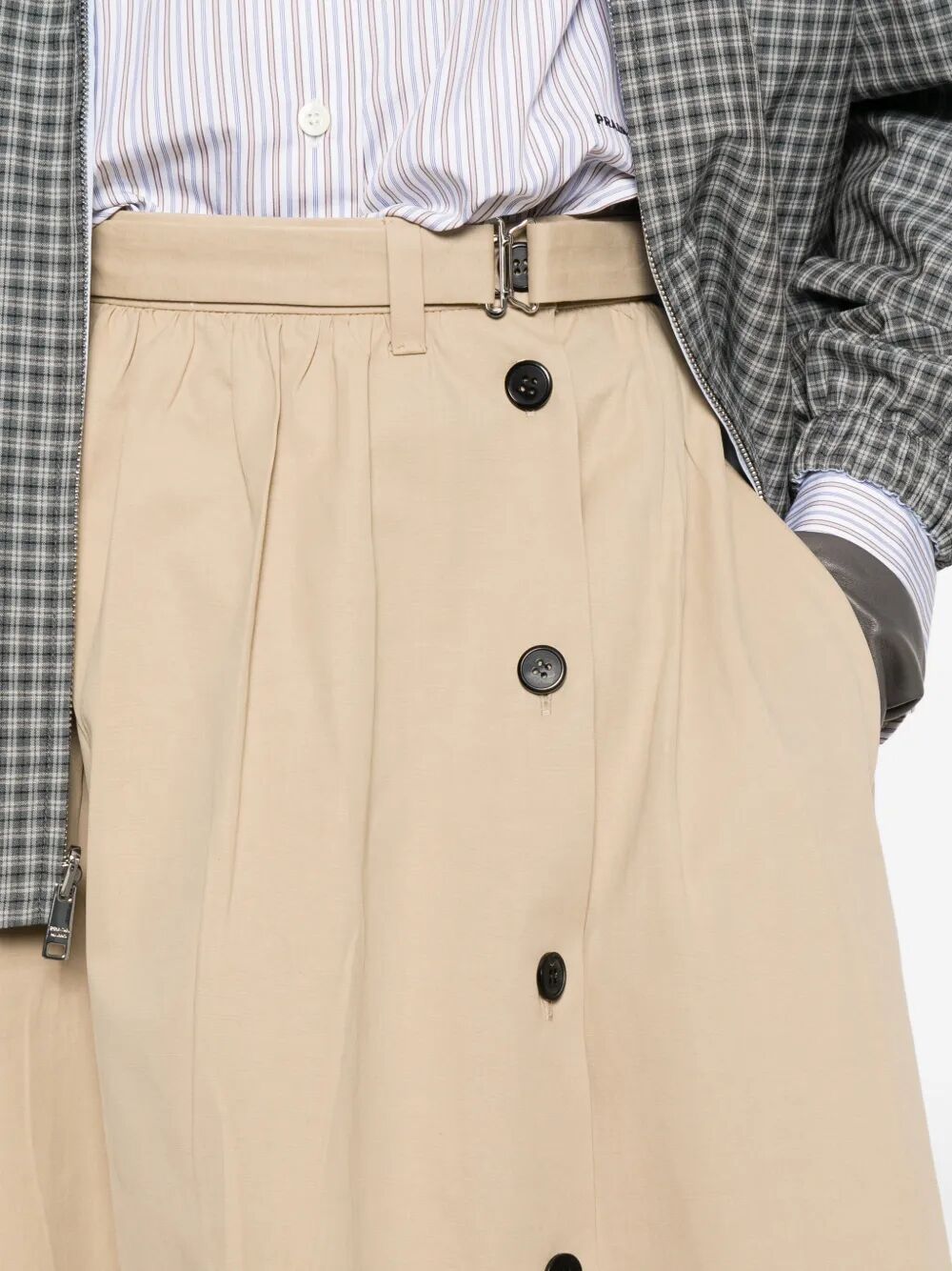 Prada Women Button-Detail Belted Cotton Midi Skirt PRADA