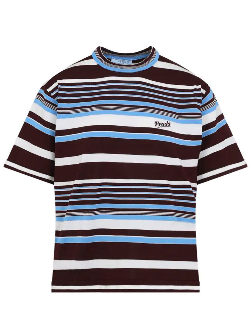 Prada Women Logo-Intarsia Striped Cotton T-Shirt PRADA