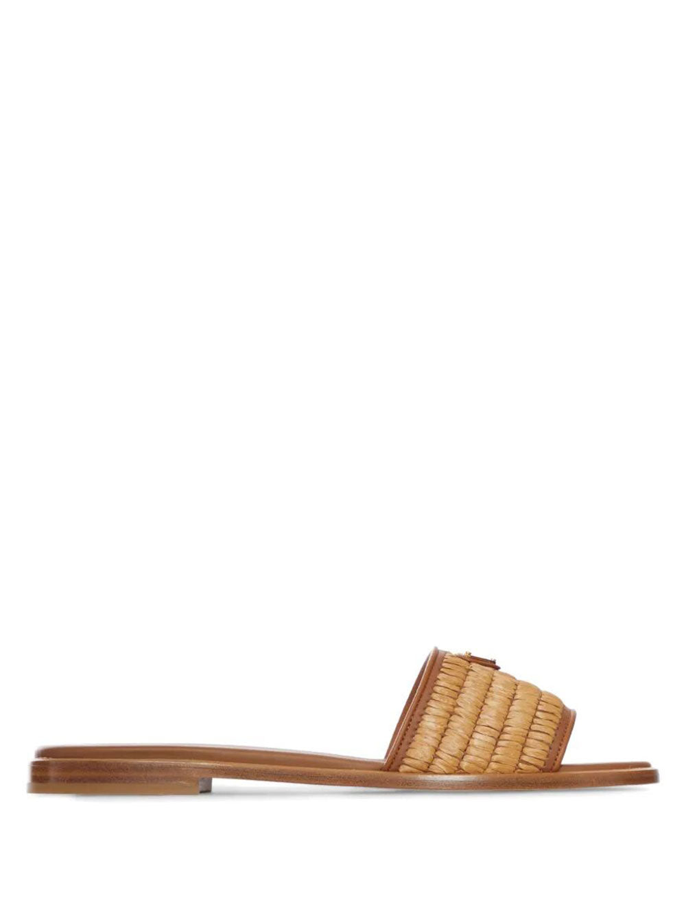 Leather Slides With Crochet Details Women PRADA