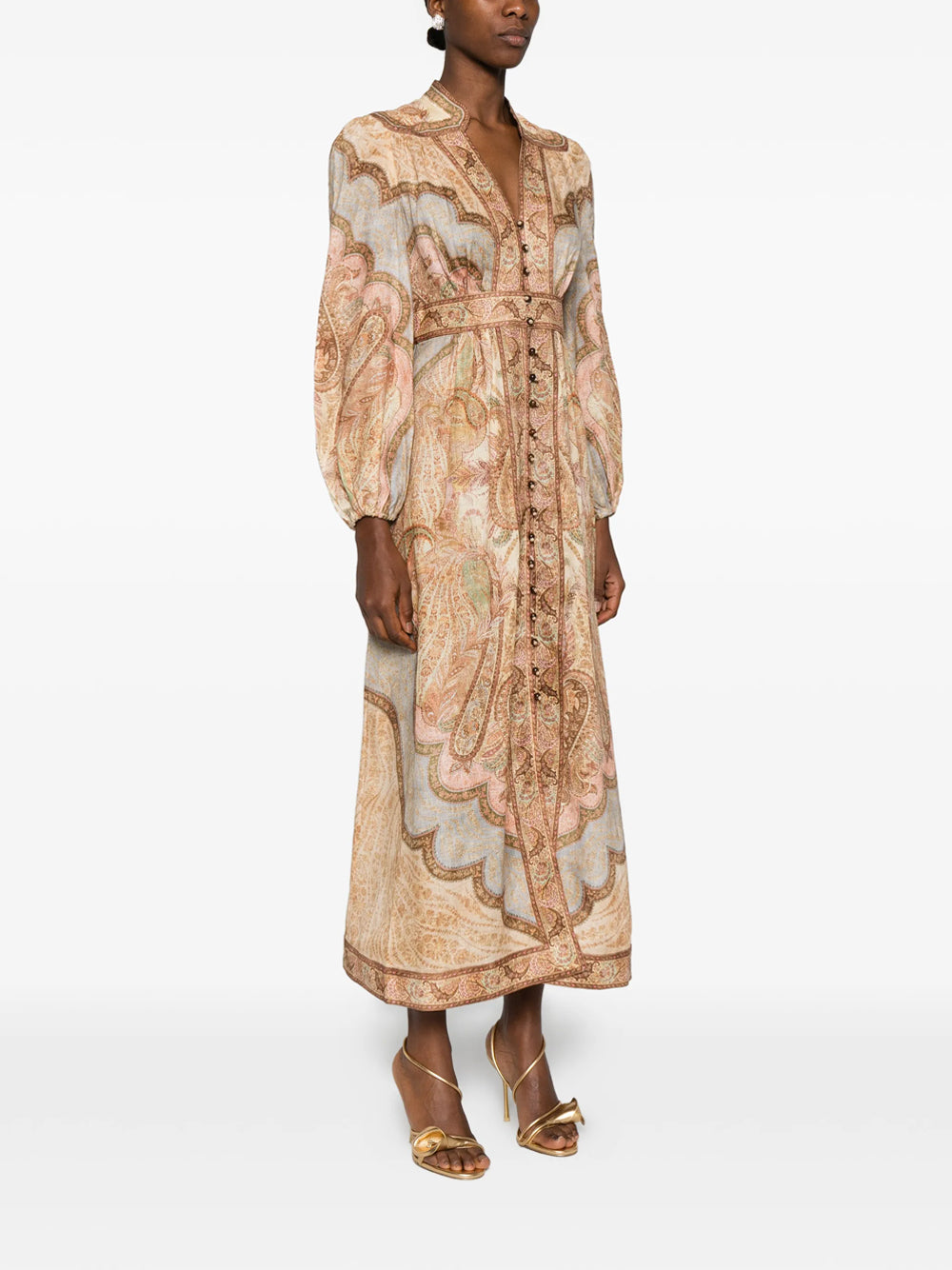 Zimmermann Women Wanderlust Plunge Linen Midi Dress ZIMMERMANN