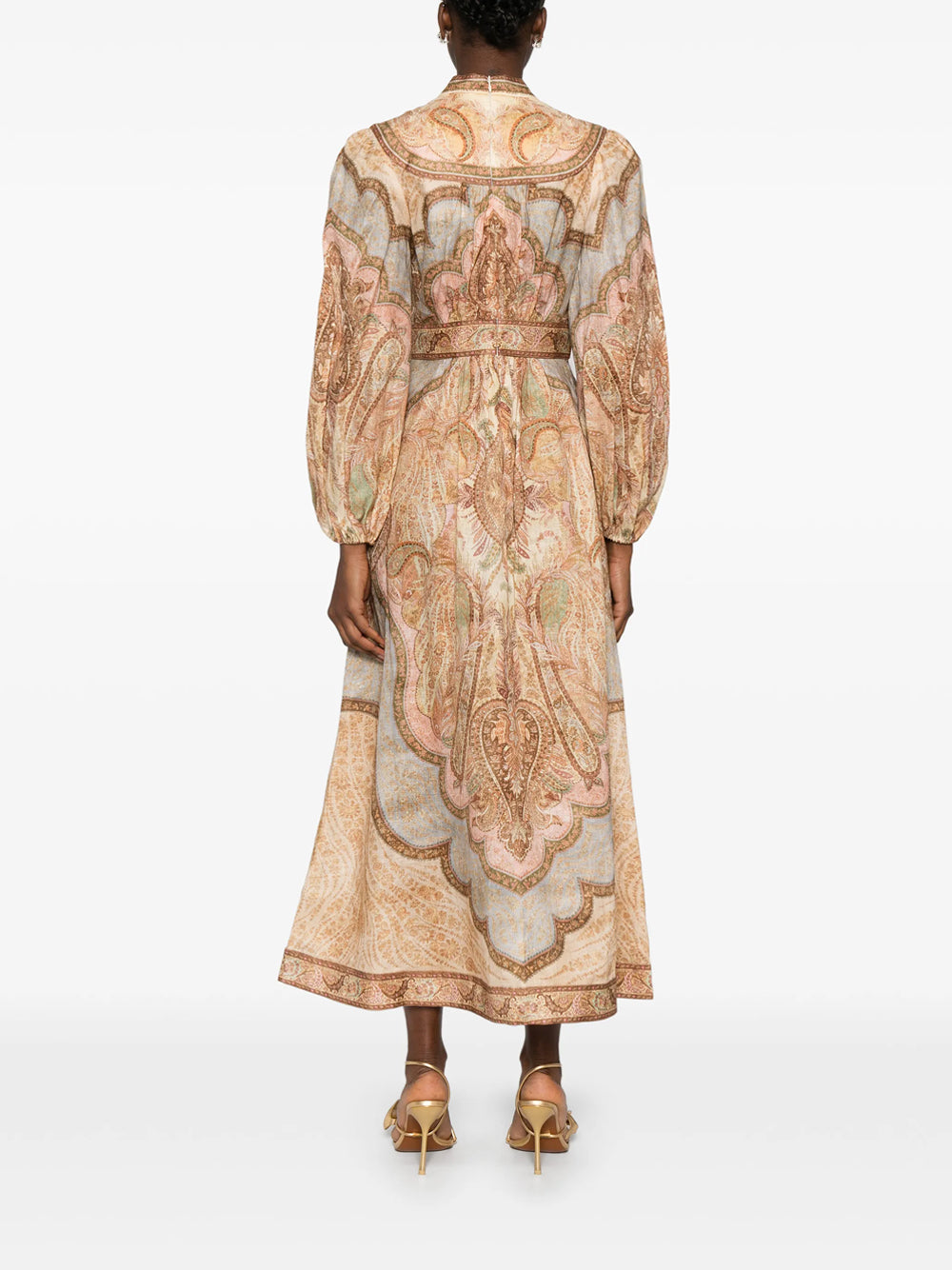 Zimmermann Women Wanderlust Plunge Linen Midi Dress ZIMMERMANN