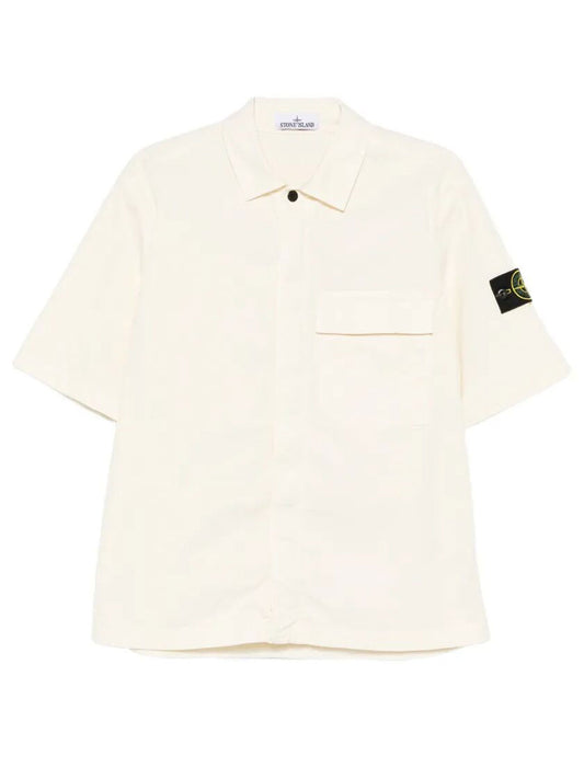 Stone Island Men Comfort-Fit Short-Sleeved Cotton Twill Shirt With Pocket STONE ISLAND