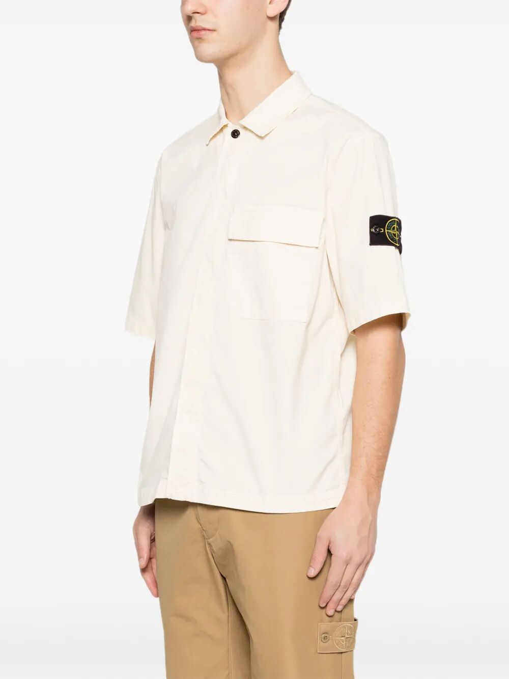 Stone Island Men Comfort-Fit Short-Sleeved Cotton Twill Shirt With Pocket STONE ISLAND