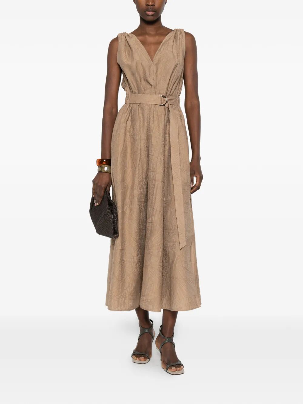 Brunello Cucinelli Women V-Neck Belted Midi Dress BRUNELLO CUCINELLI