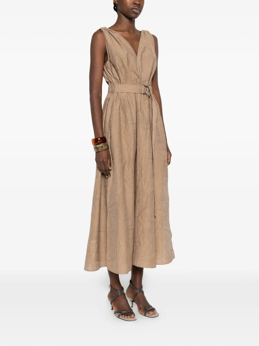 Brunello Cucinelli Women V-Neck Belted Midi Dress BRUNELLO CUCINELLI