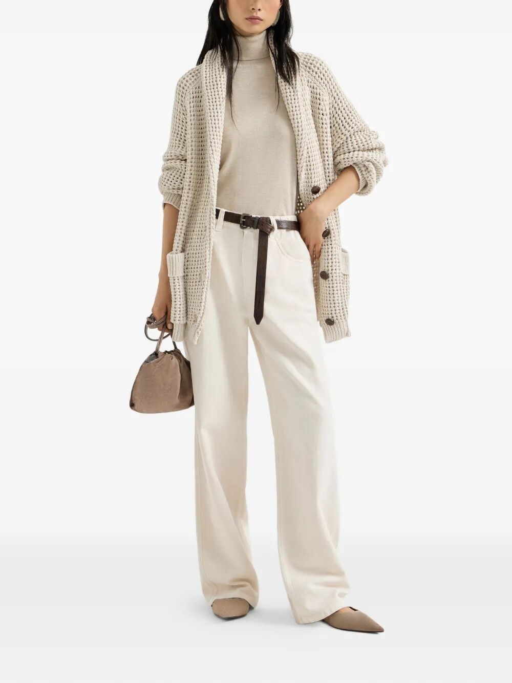 Brunello Cucinelli Women Garment-Dyed Cotton And Linen Contemporary Trousers In With Monili BRUNELLO CUCINELLI