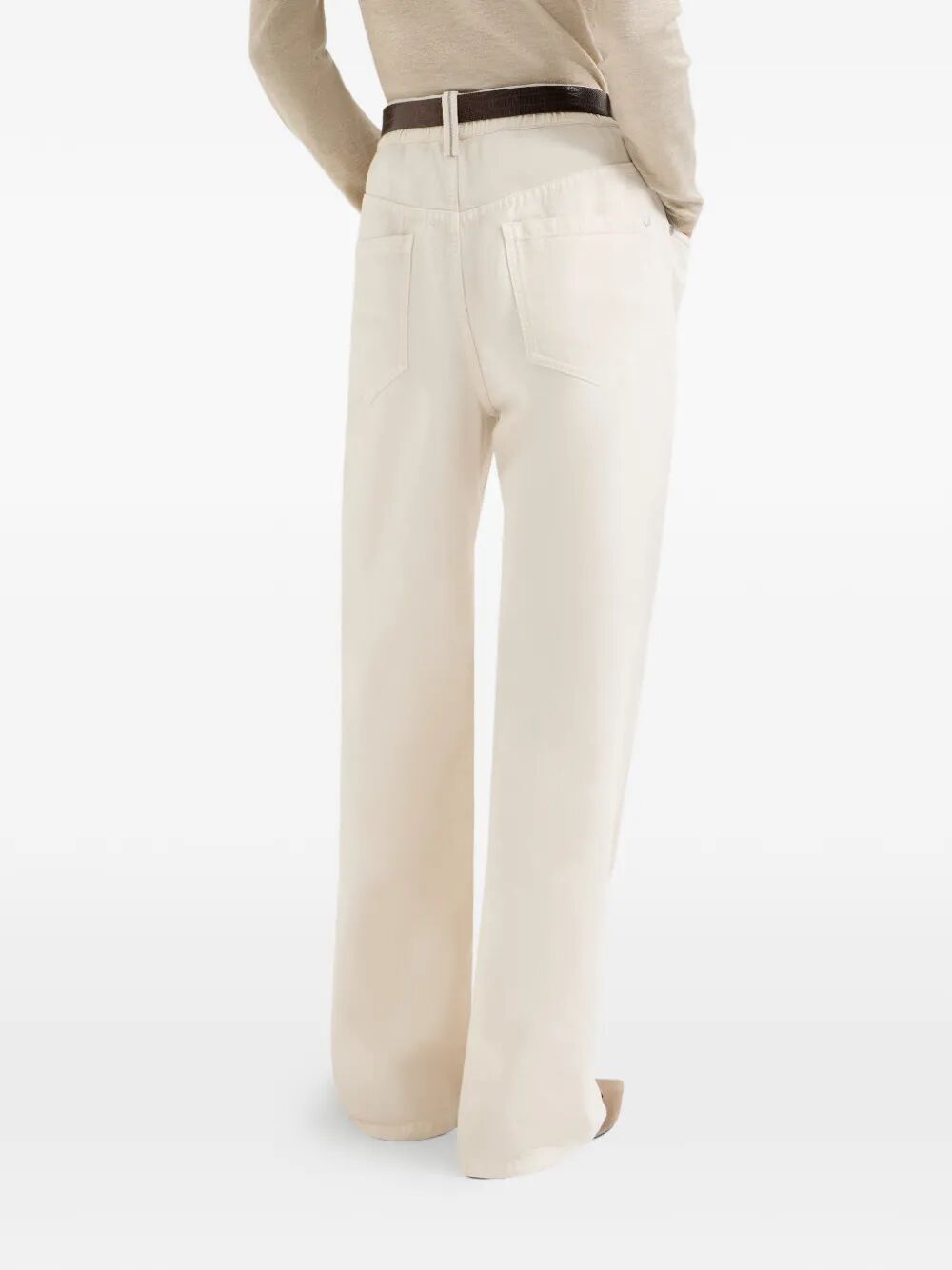 Brunello Cucinelli Women Garment-Dyed Cotton And Linen Contemporary Trousers In With Monili BRUNELLO CUCINELLI