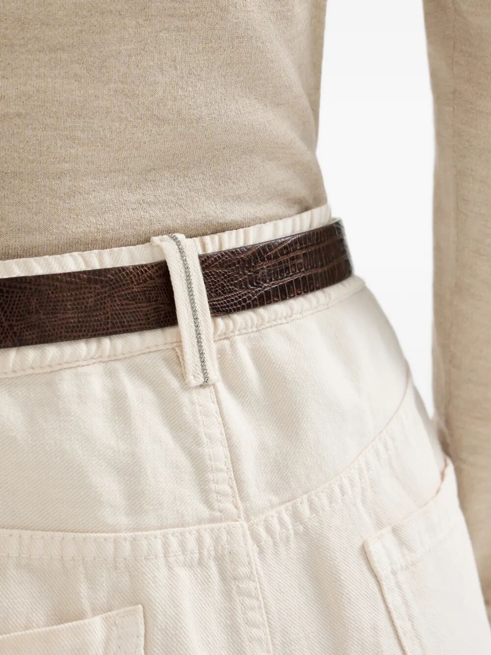 Brunello Cucinelli Women Garment-Dyed Cotton And Linen Contemporary Trousers In With Monili BRUNELLO CUCINELLI