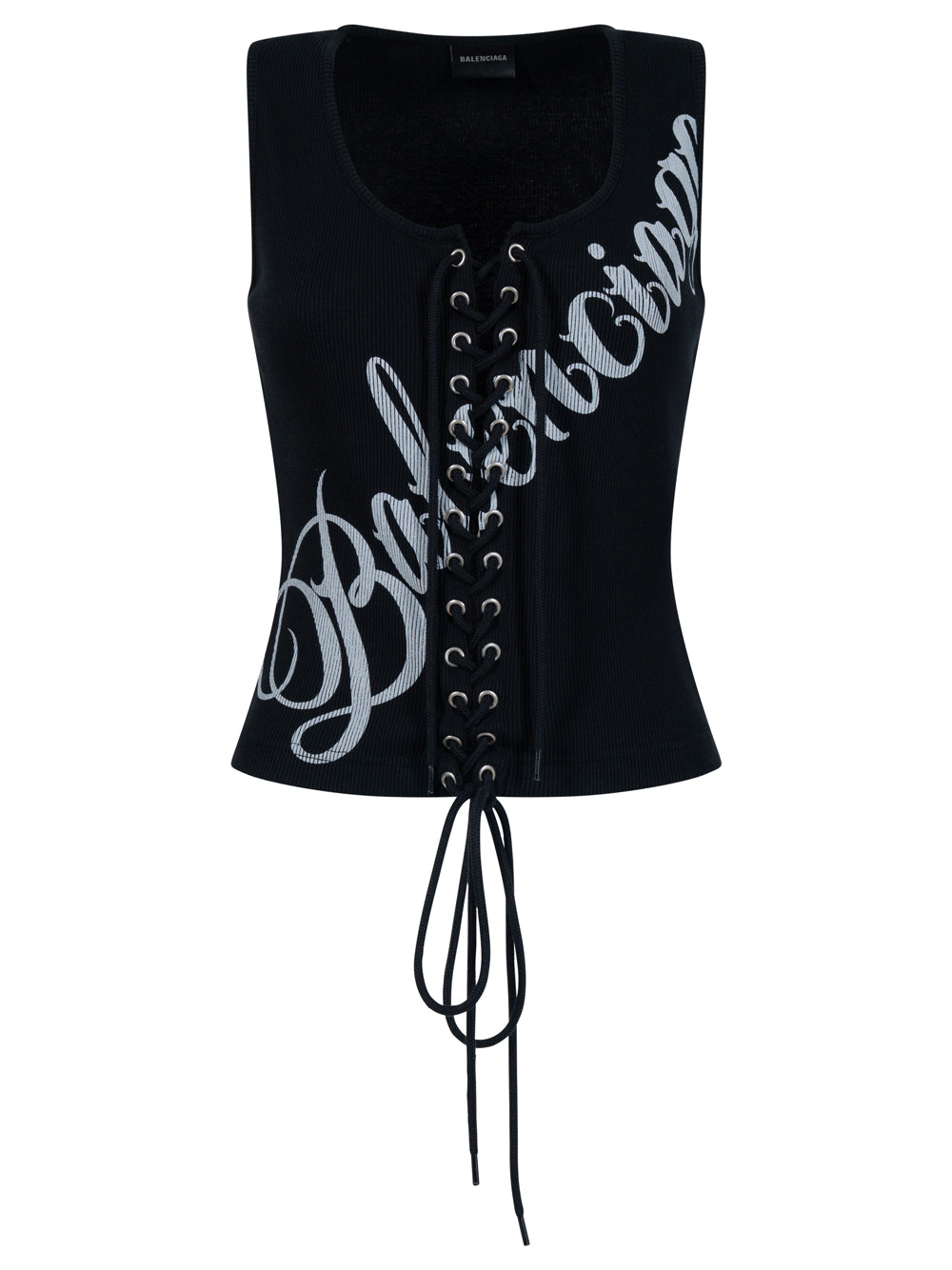 Balenciaga Women Lace-Up Ribbed Tank Top BALENCIAGA