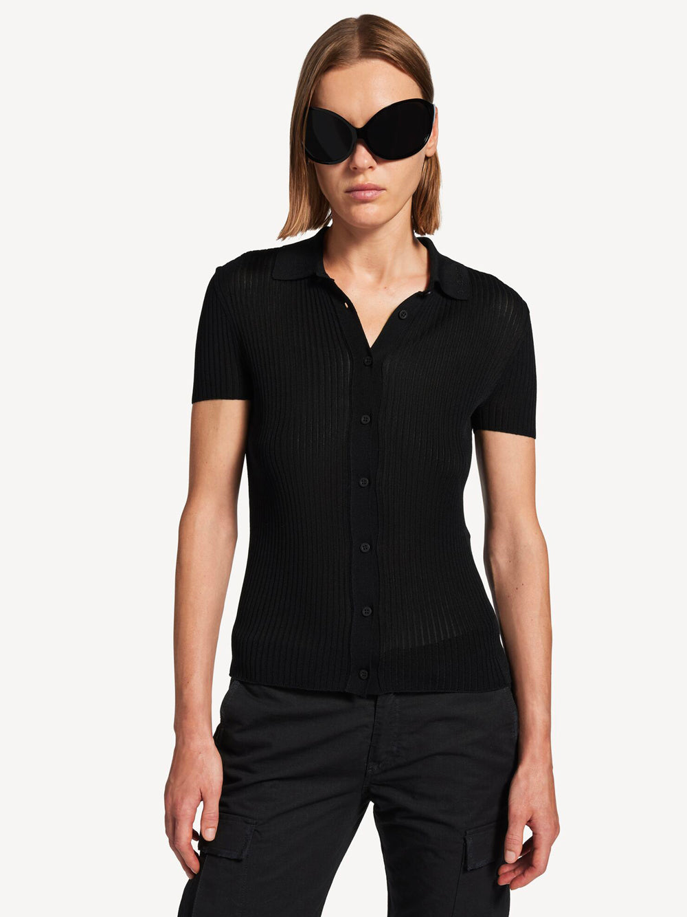 Balenciaga Women Short Sleeved Ribbed Viscose And Cotton Knit Top BALENCIAGA