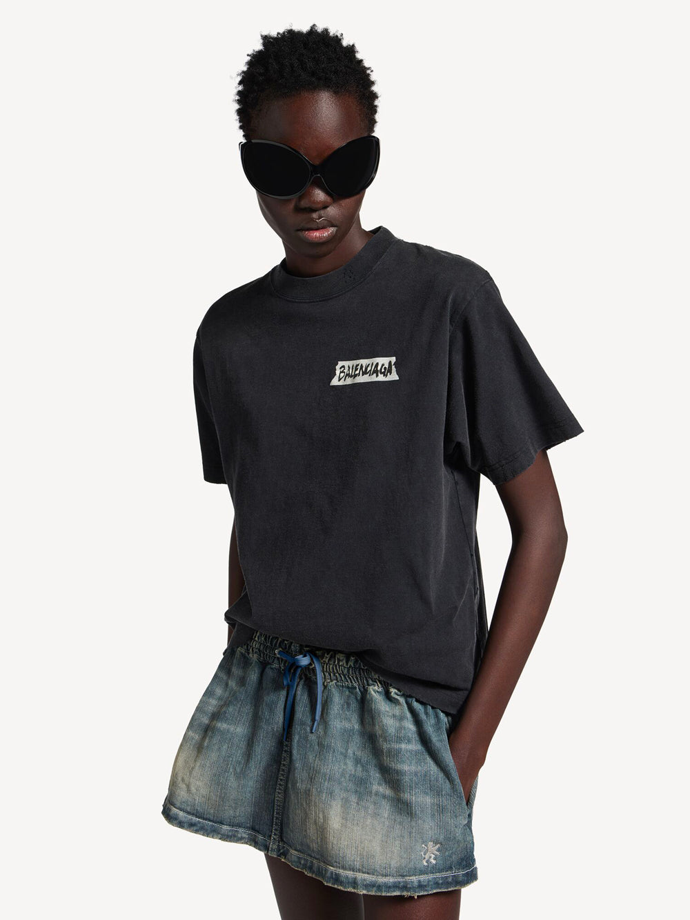 Balenciaga Women Women`S Masking Tape T-Shirt Medium Fit In Faded Black BALENCIAGA