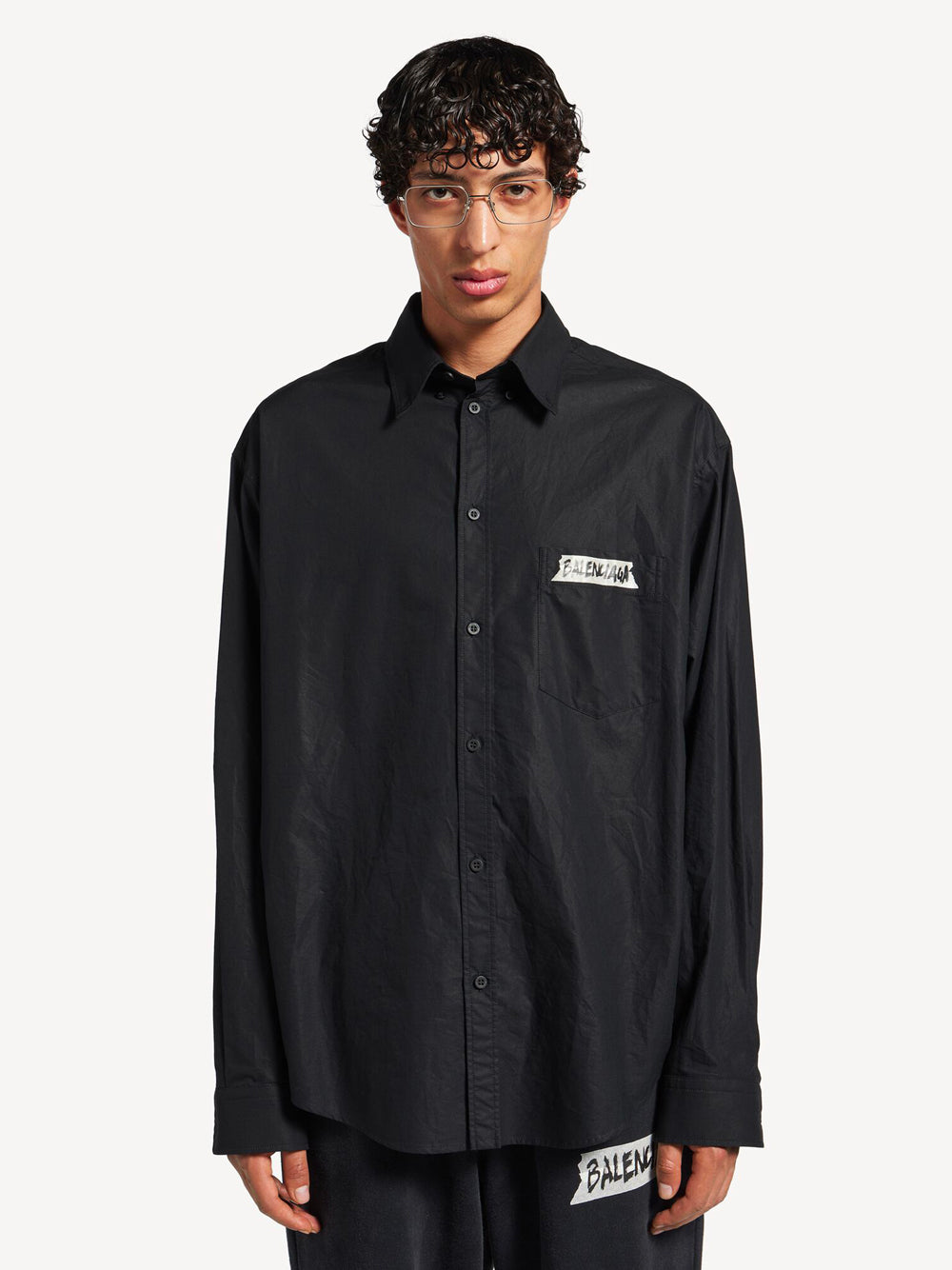 Balenciaga Men Camicia Masking Tape A Maniche Lunghe Vestibilità Ampia Da Uomo In Nero BALENCIAGA