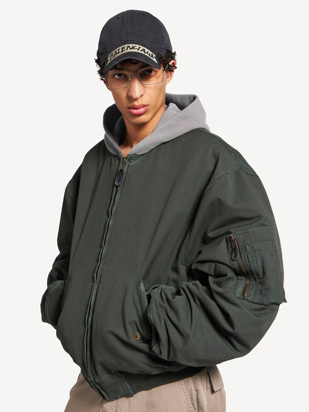 Balenciaga Men Hooded Standard Canvas Bomber Jacket BALENCIAGA