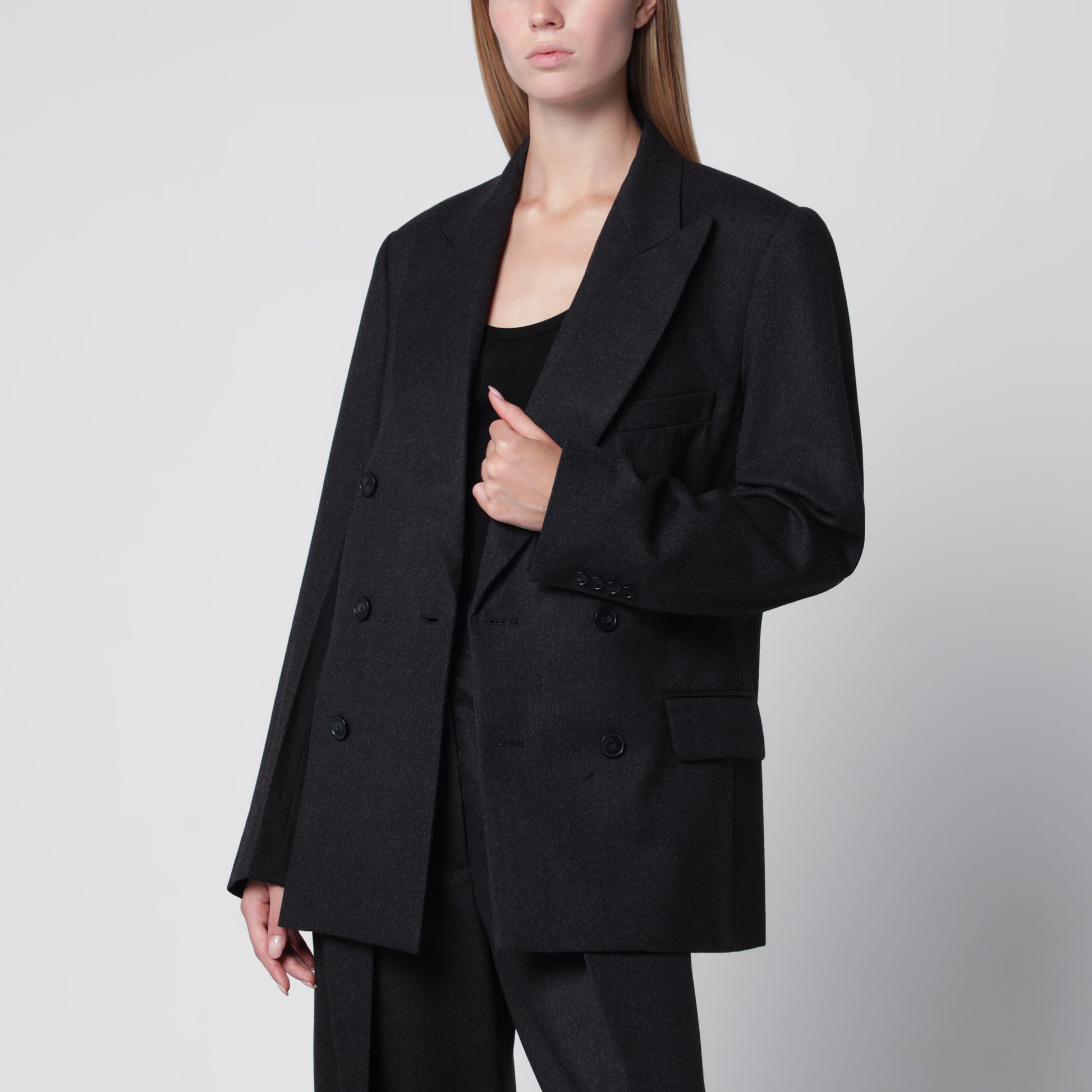 Victoria Beckham Dark Grey Double-Breasted Wool Jacket Women VICTORIA BECKHAM