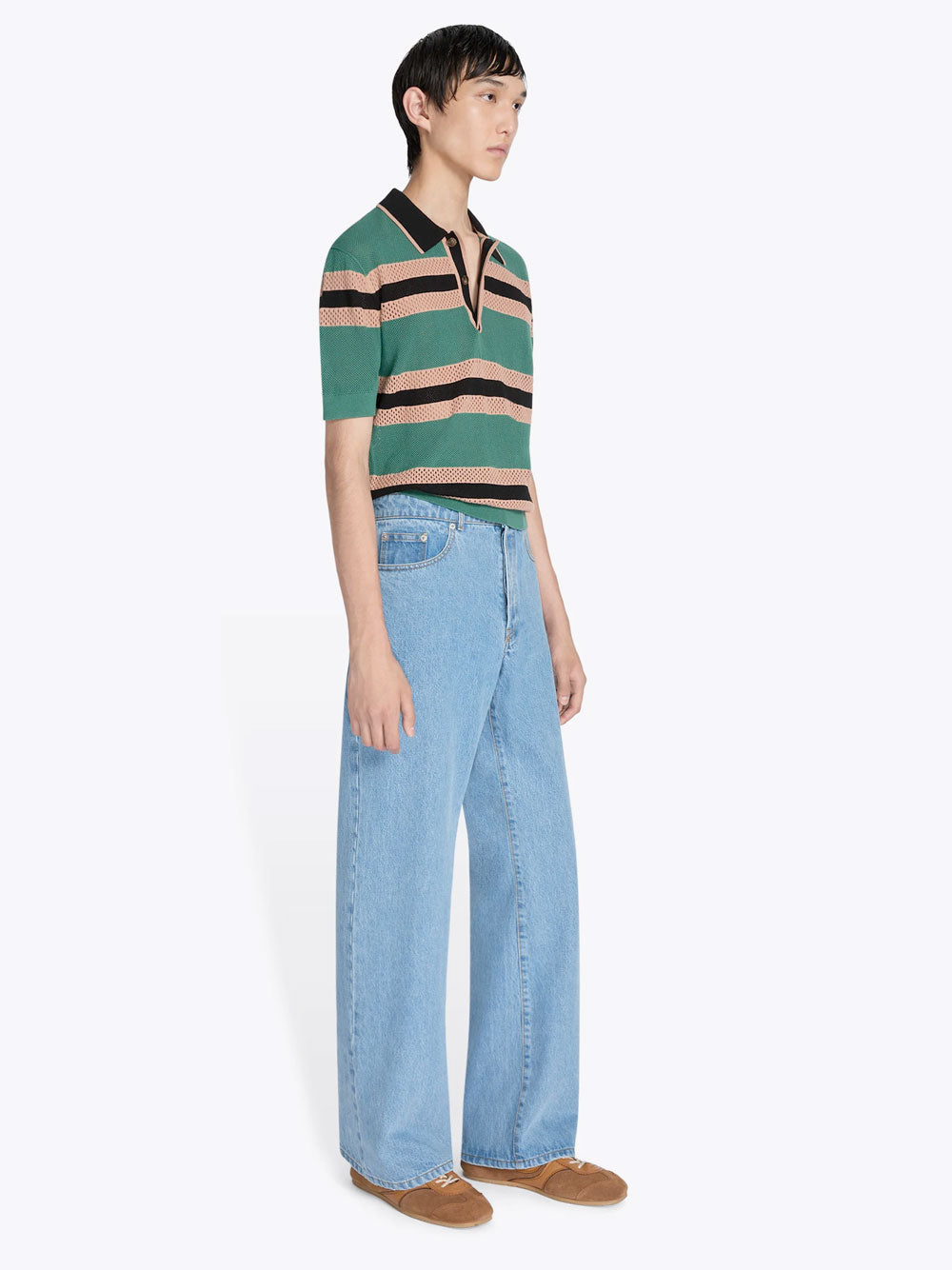 Dries Van Noten Men Mercy Viscose Mesh Tricolor Striped Polo Shirt DRIES VAN NOTEN