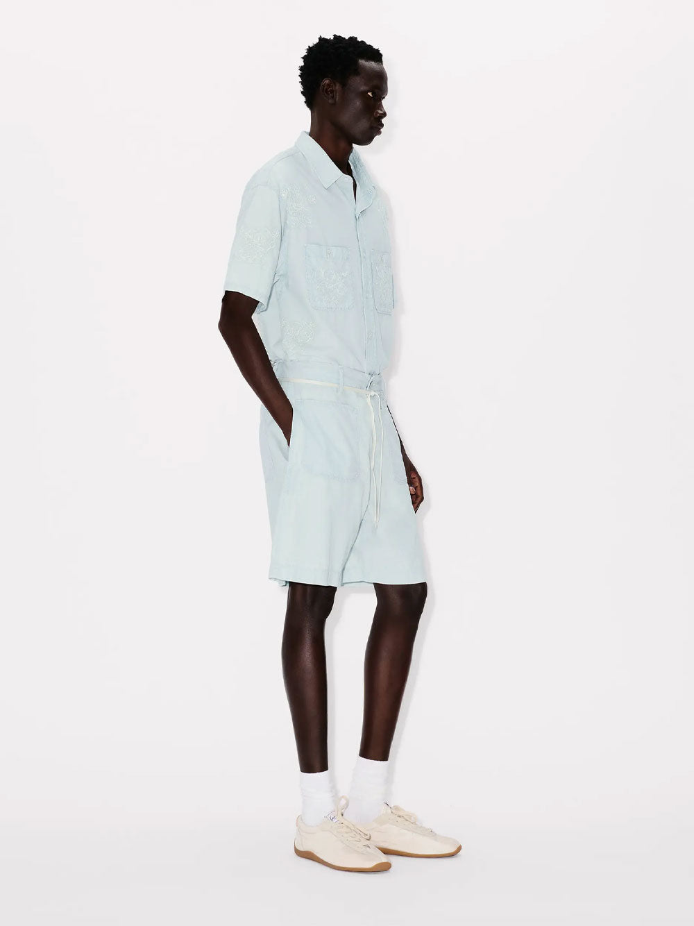 Kenzo Men Straight Shorts In Stone Bleach Chambray KENZO