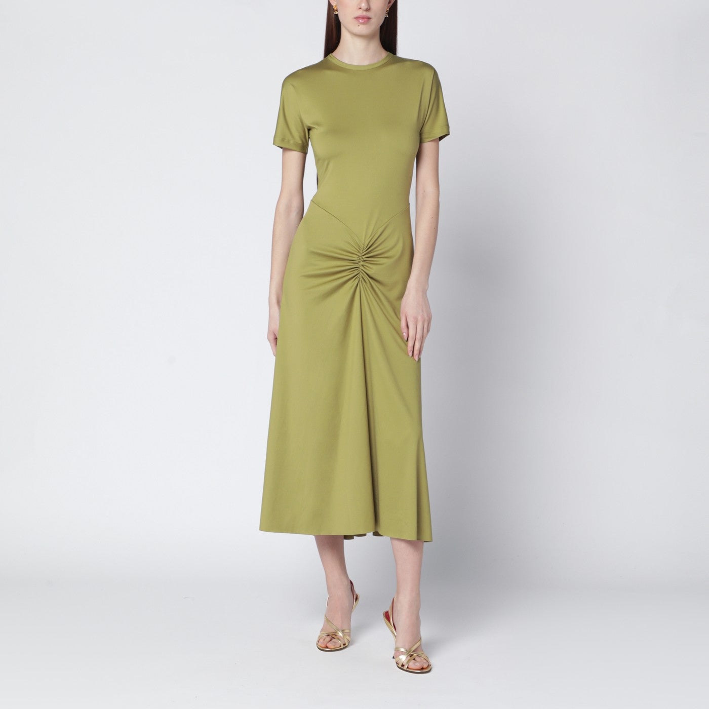 Victoria Beckham Blaire Dress With Gathered Waist In Yellowish Green Women VICTORIA BECKHAM