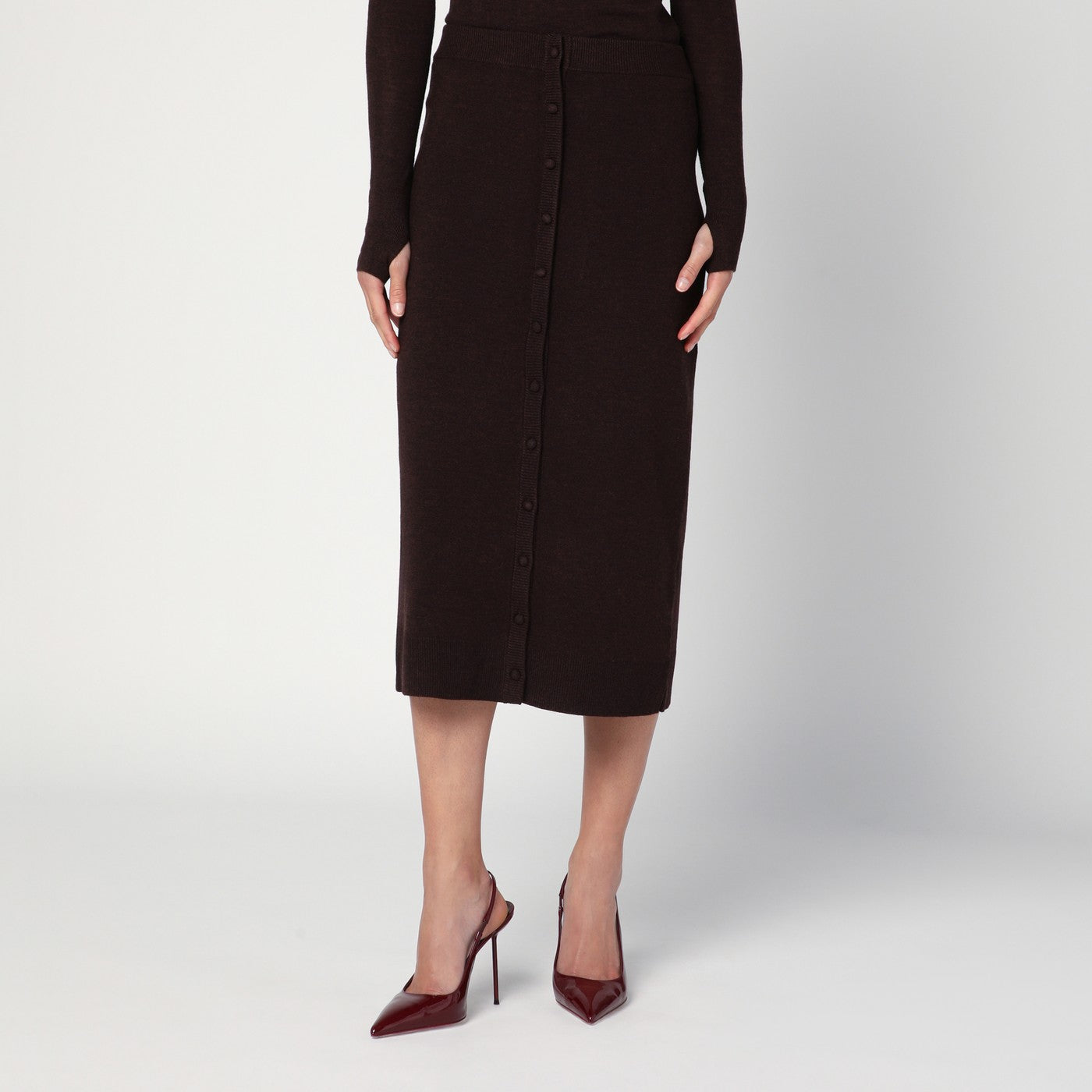 Victoria Beckham Brown Midi Skirt In Wool Blend Women VICTORIA BECKHAM