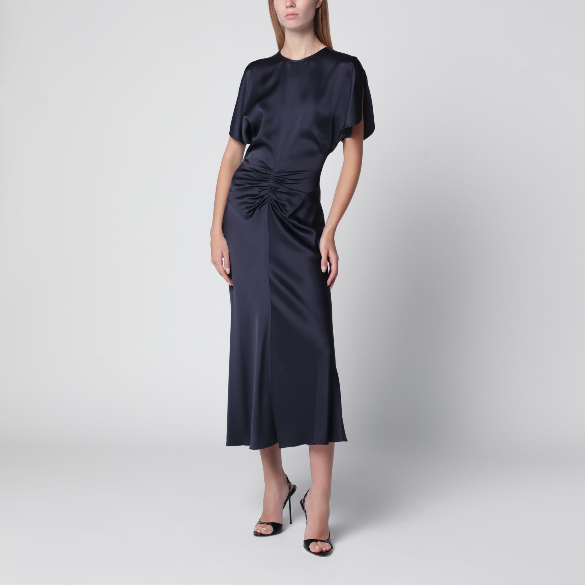 Victoria Beckham Bela Midi Dress In Midnight Satin Crãªpe Women VICTORIA BECKHAM