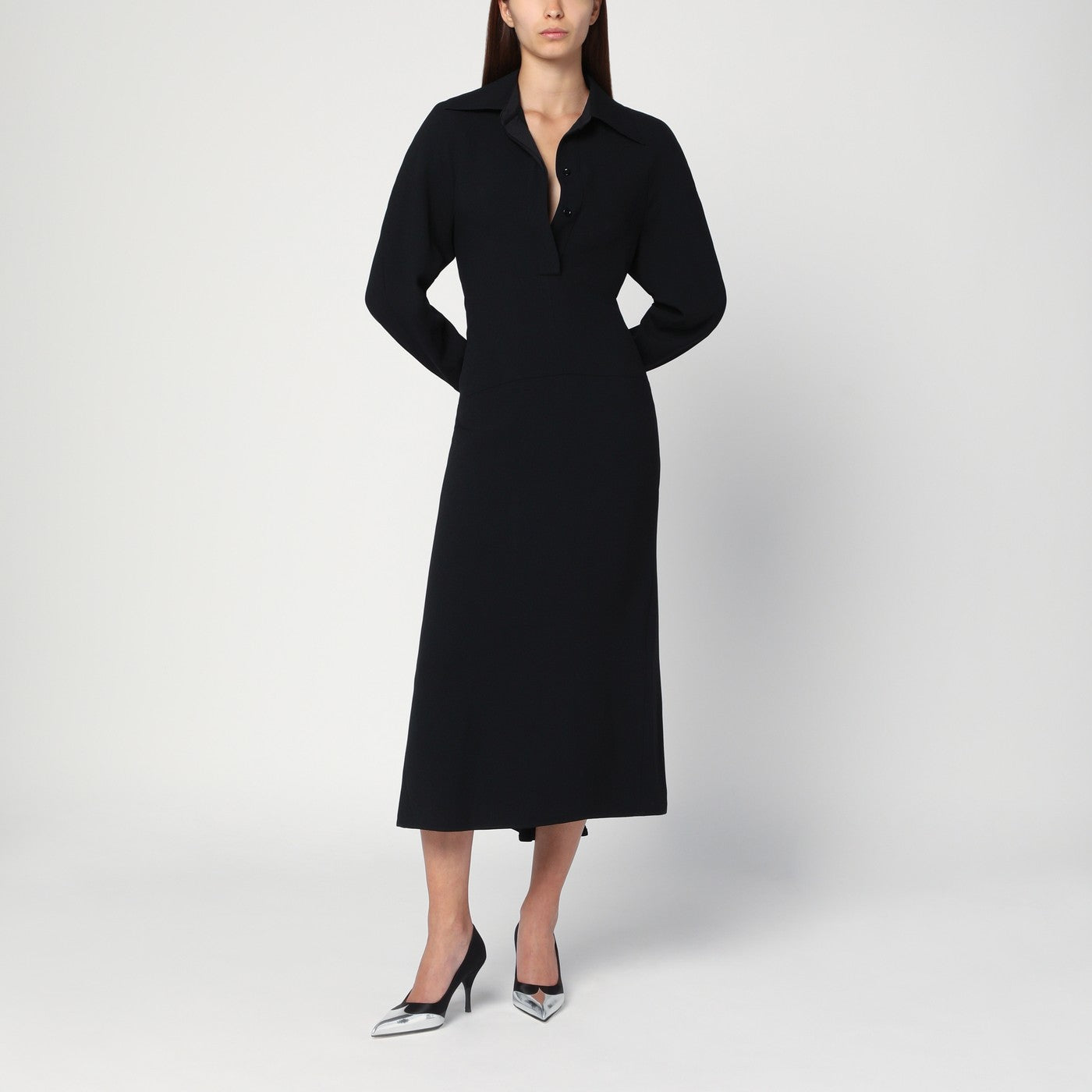 Victoria Beckham Black Satin Shirt Dress Midi Women VICTORIA BECKHAM