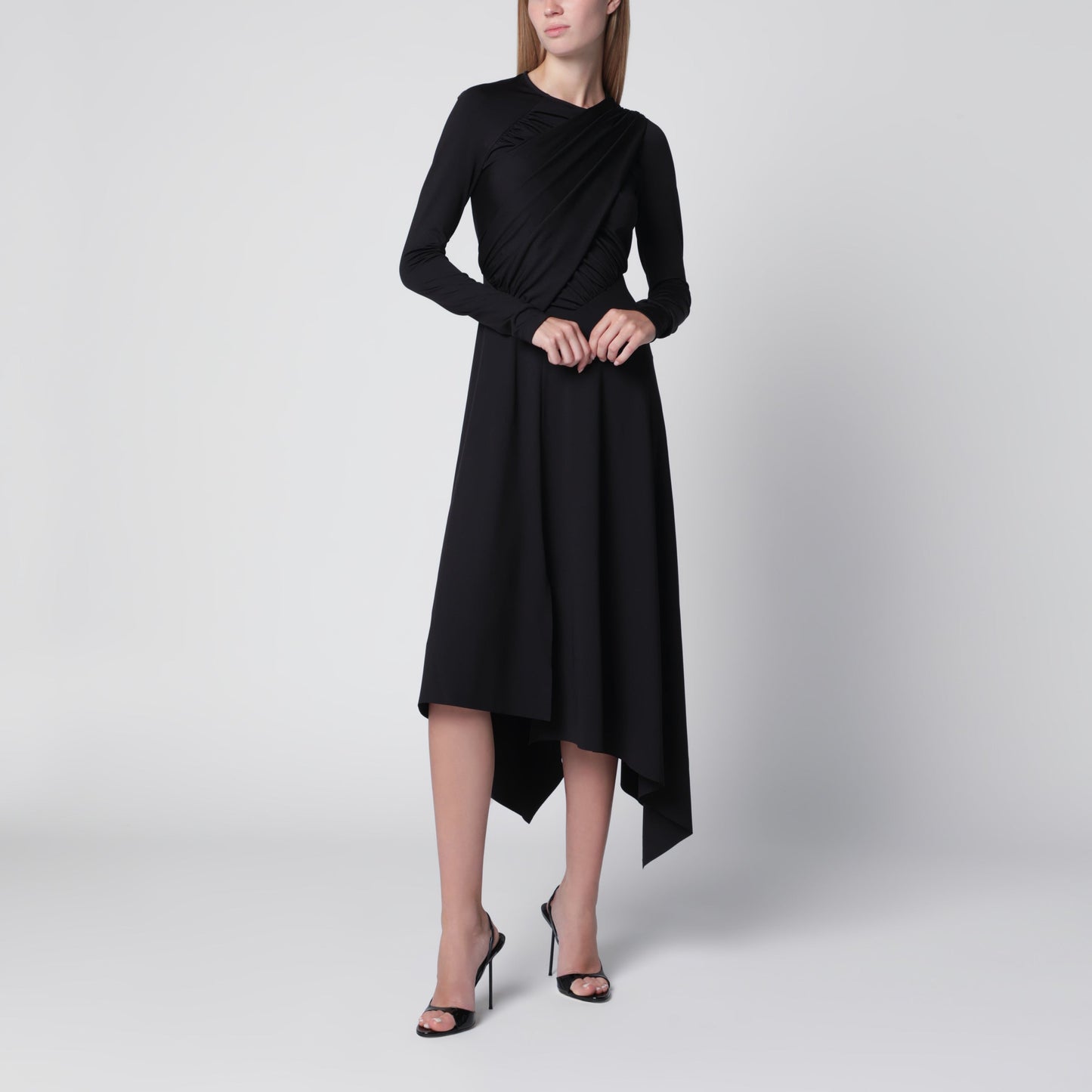 Victoria Beckham Asymmetric Draped Dress In Black Stretch Fabric Women VICTORIA BECKHAM