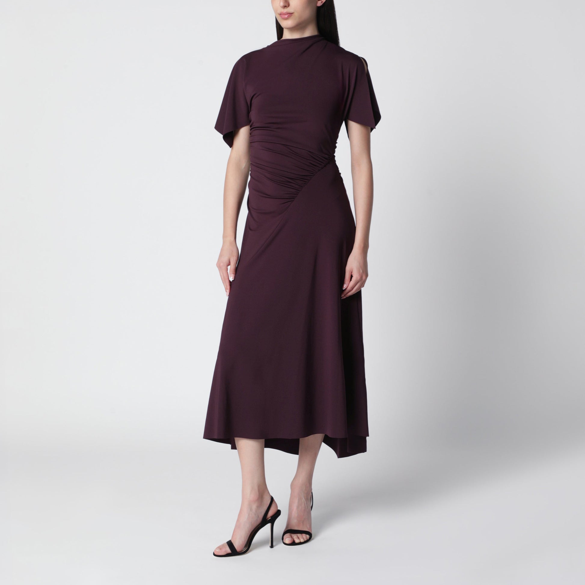 Victoria Beckham Blackcurrant Black Draped Midi Dress Women VICTORIA BECKHAM