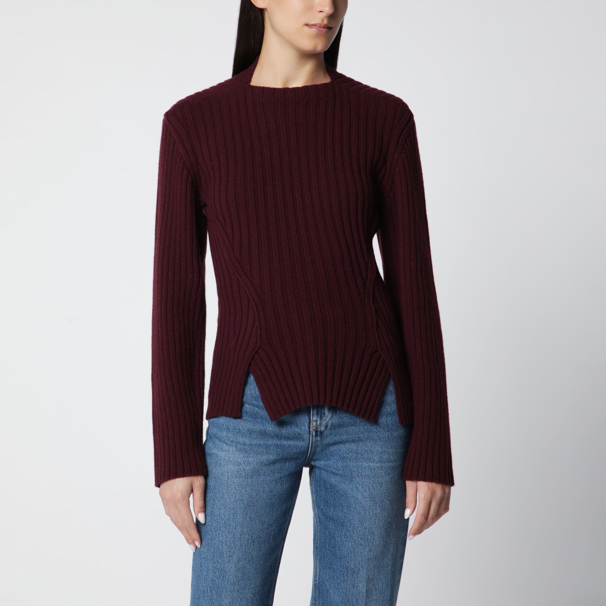 Victoria Beckham Ribbed Sweater In Dark Grey Wool And Cashmere Women VICTORIA BECKHAM