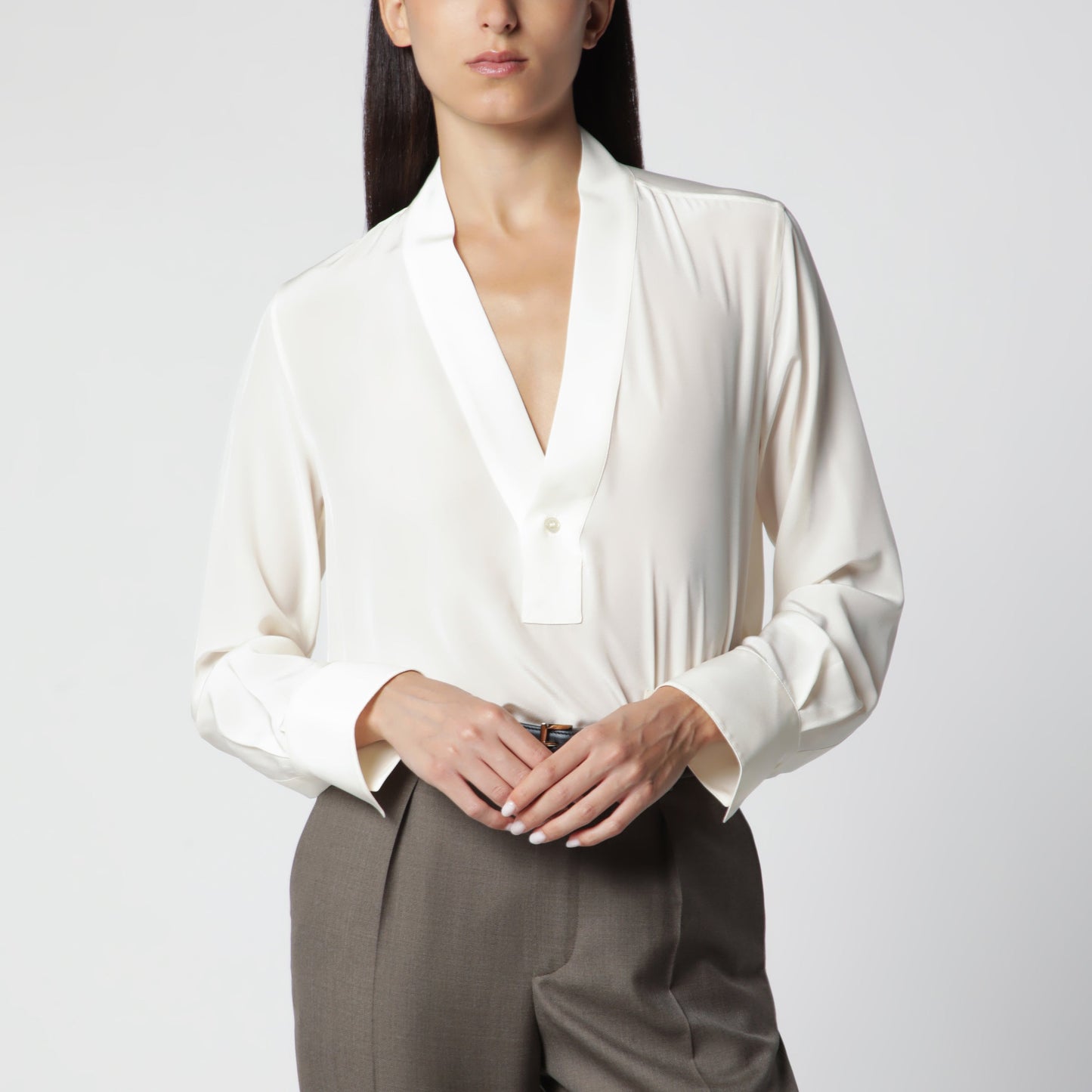 Victoria Beckham Ivory Silk V-Neck Blouse Women VICTORIA BECKHAM