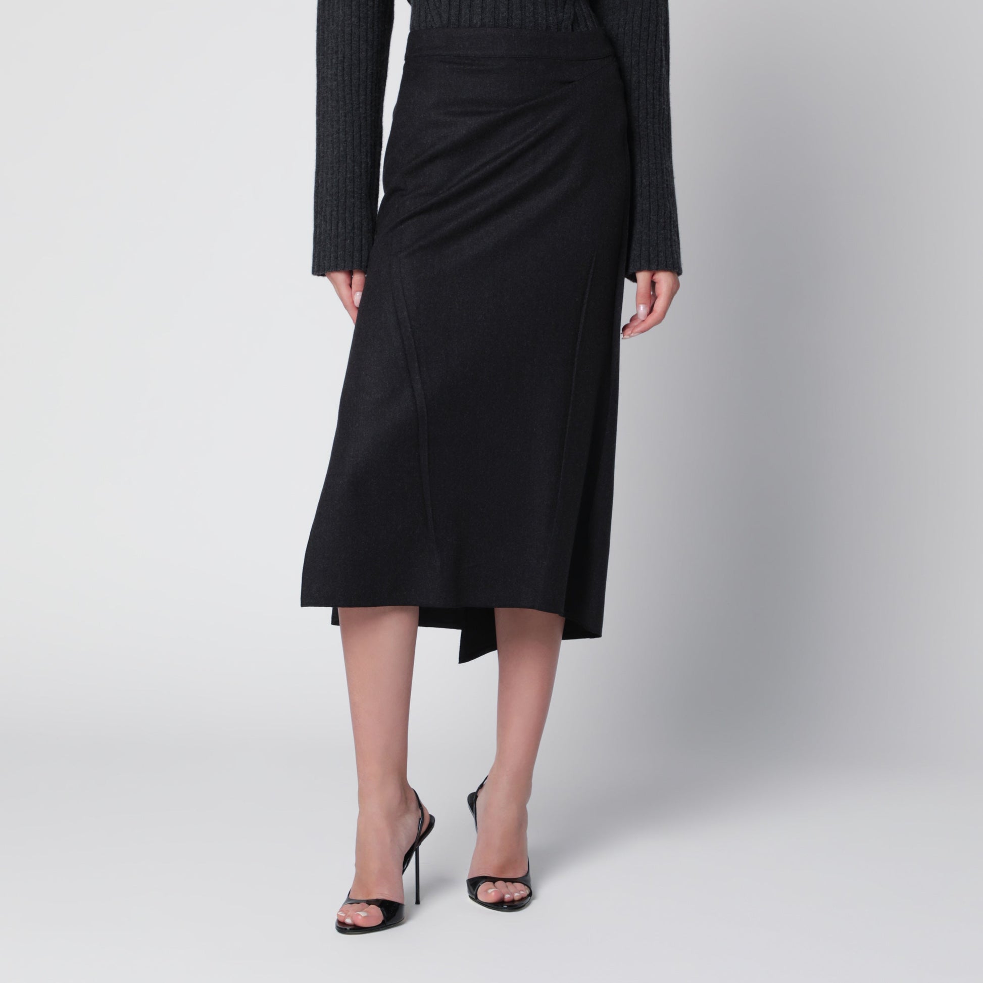 Victoria Beckham Pressed Midi Skirt In Dark Grey Wool And Mohair Women VICTORIA BECKHAM