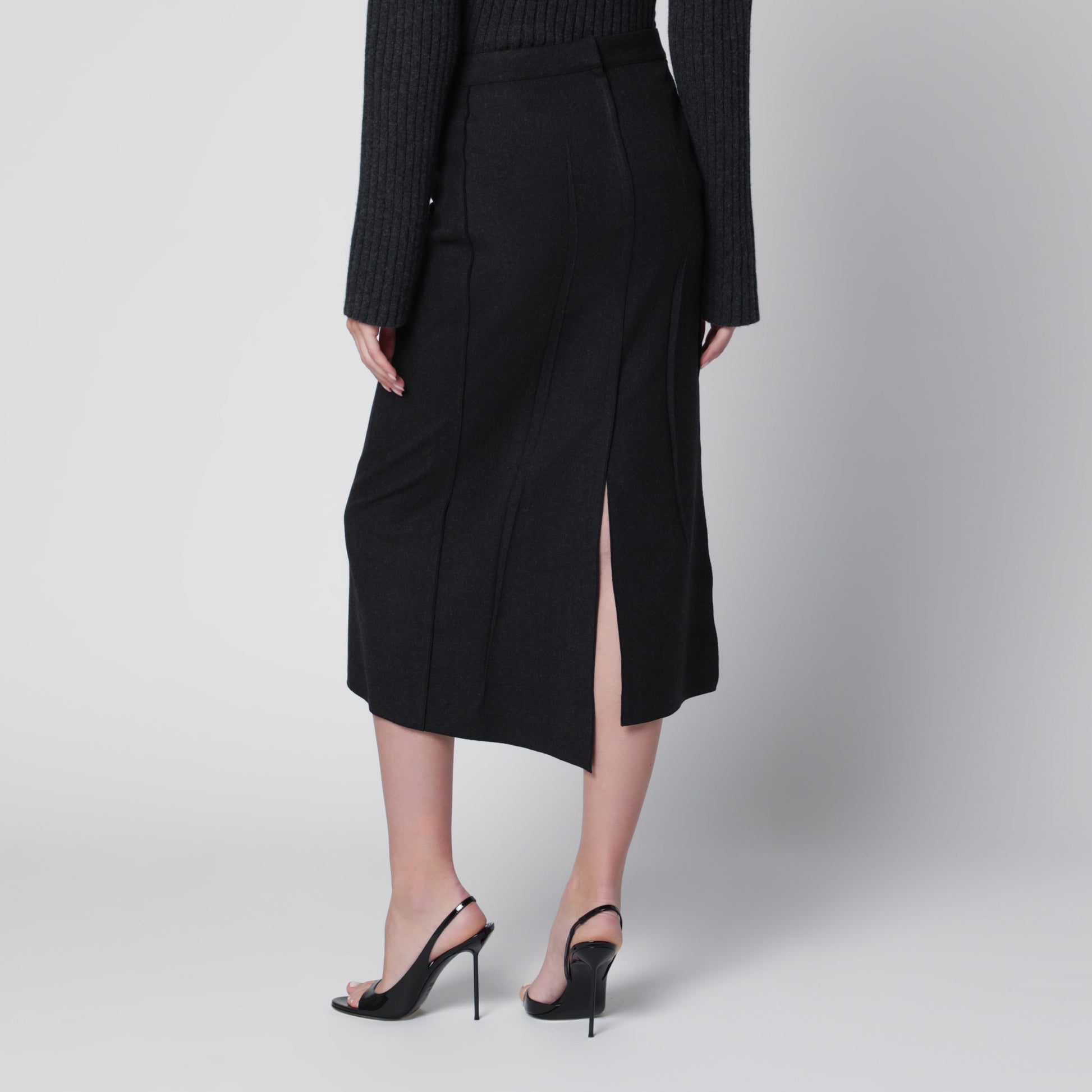 Victoria Beckham Pressed Midi Skirt In Dark Grey Wool And Mohair Women VICTORIA BECKHAM