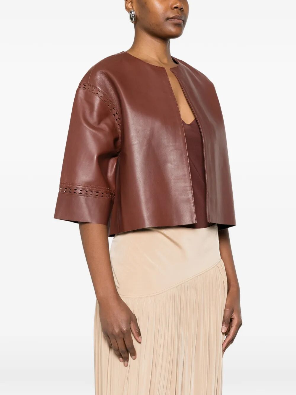 Yves Salomon Women Laser-Cut Leather Cropped Jacket YVES SALOMON