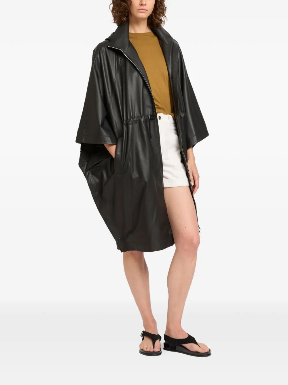 Yves Salomon Women Leather Cape With Drawstring Waist YVES SALOMON