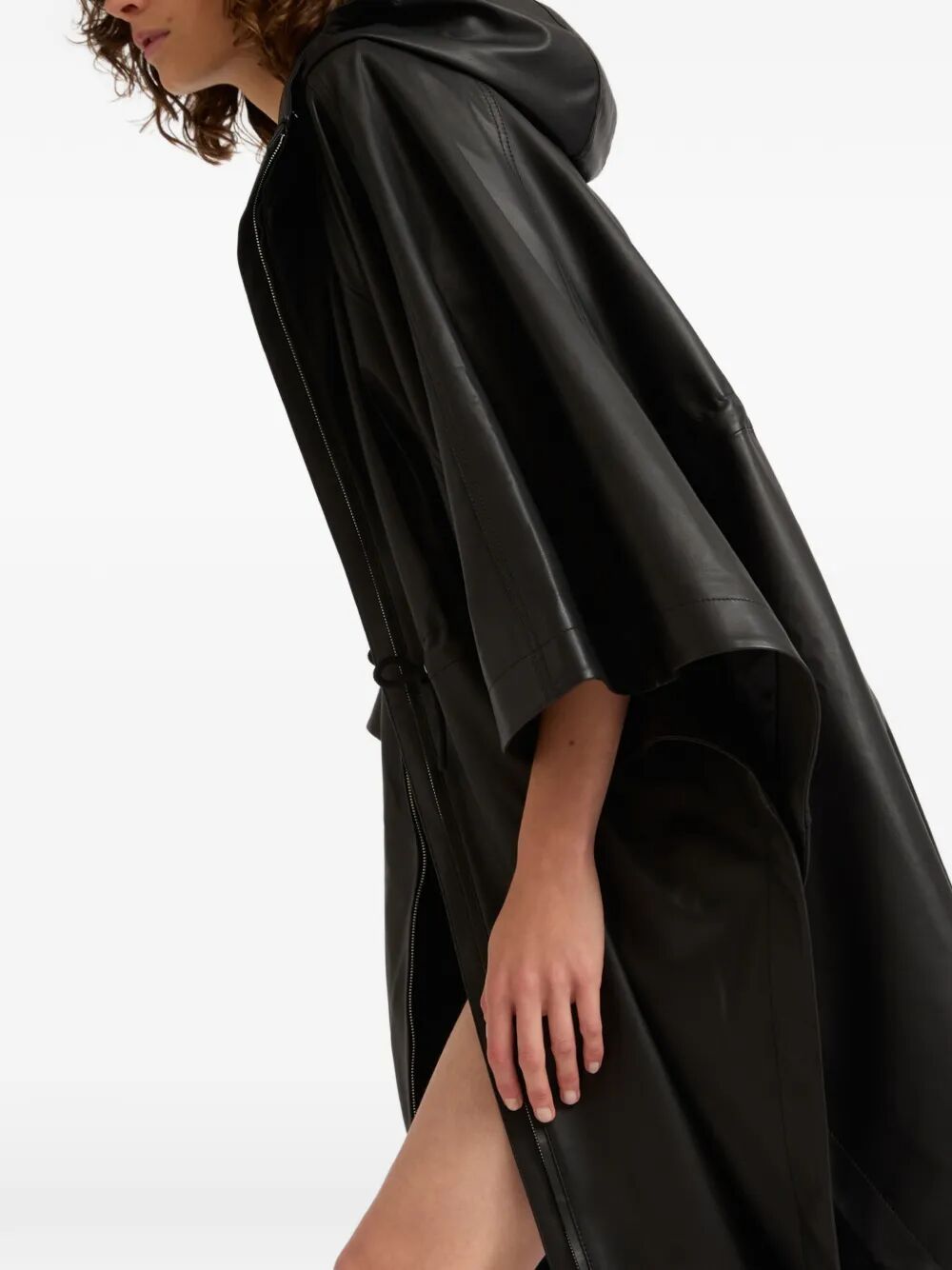Yves Salomon Women Leather Cape With Drawstring Waist YVES SALOMON
