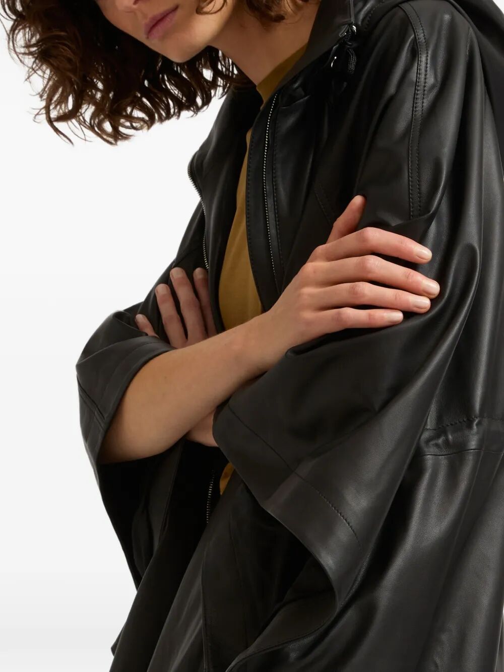 Yves Salomon Women Leather Cape With Drawstring Waist YVES SALOMON