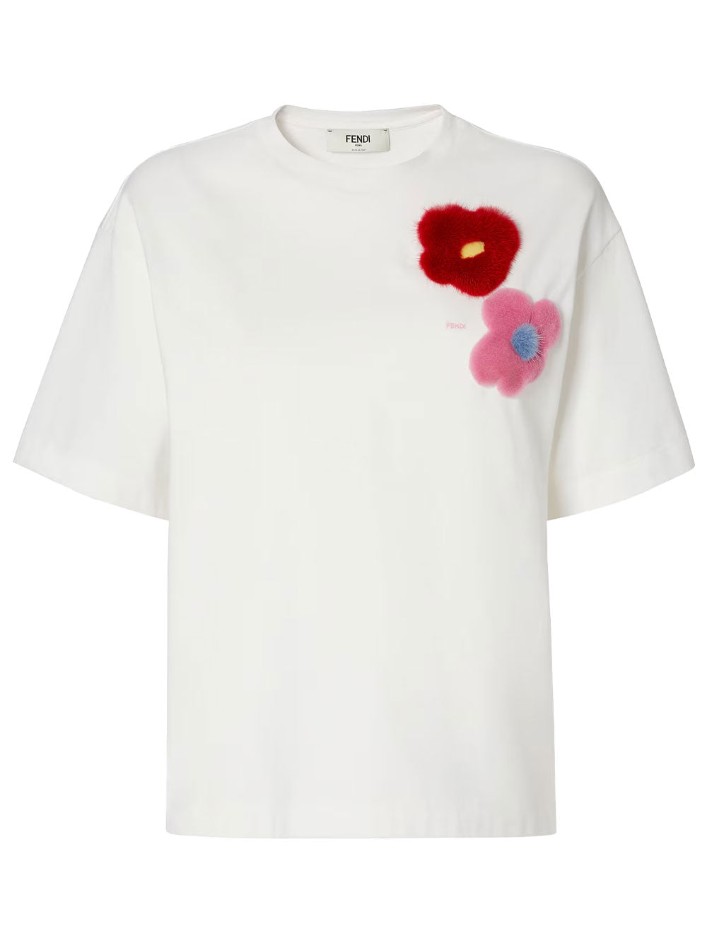 Fendi Women Jersey T-Shirt With Sunny Side Flowers Mink Brooches FENDI