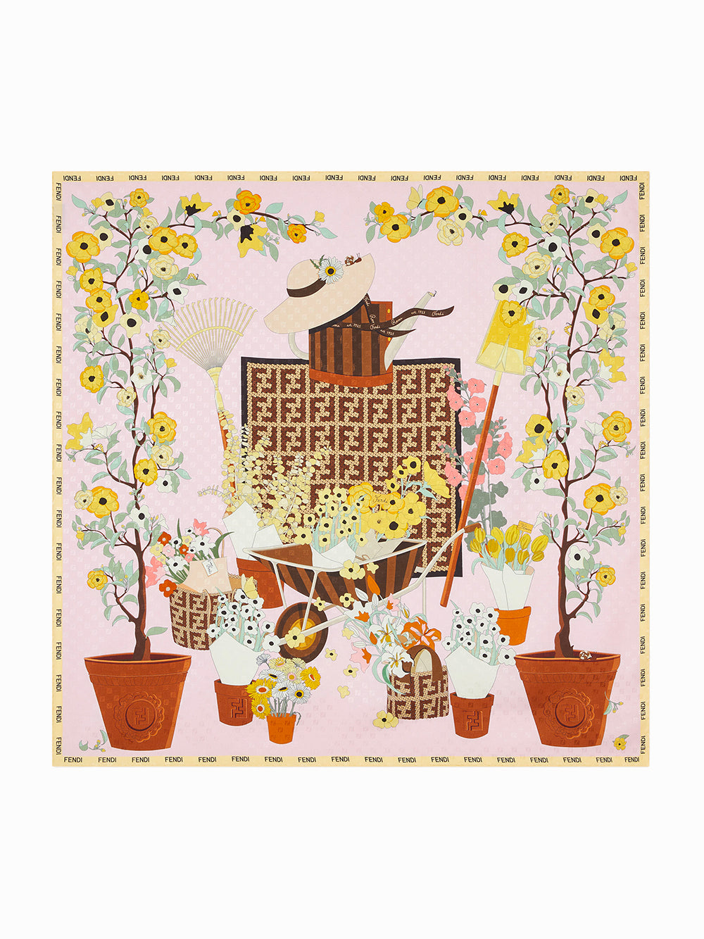 Fendi Women Foulard 90X90 Stampa Fendi Gardening FENDI