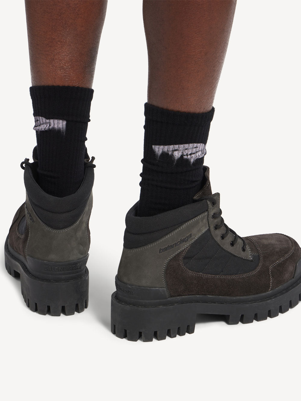 Balenciaga Men Combat Strike Low Boots In Nubuck, Suede And Cotton Canvas BALENCIAGA