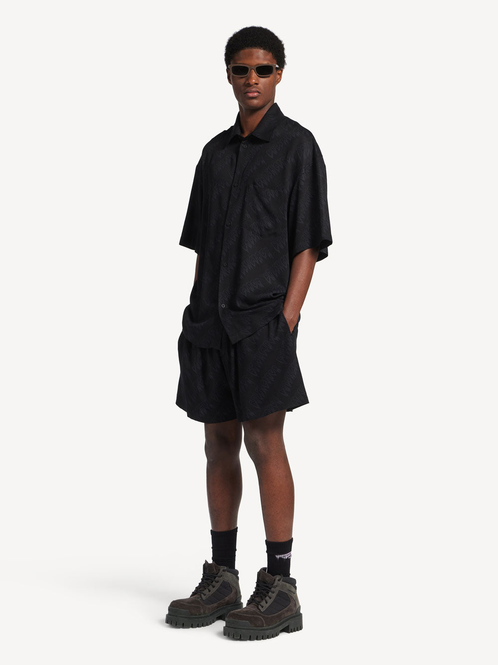 Balenciaga Men Combat Strike Low Boots In Nubuck, Suede And Cotton Canvas BALENCIAGA