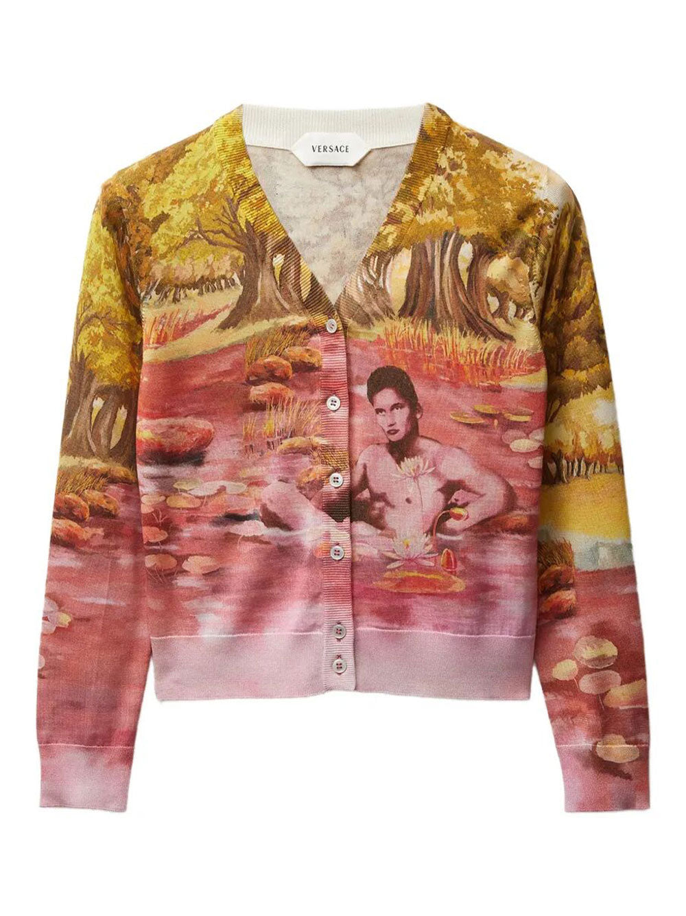 Versace Women "The Naturist" Print Silk Knit Cardigan VERSACE