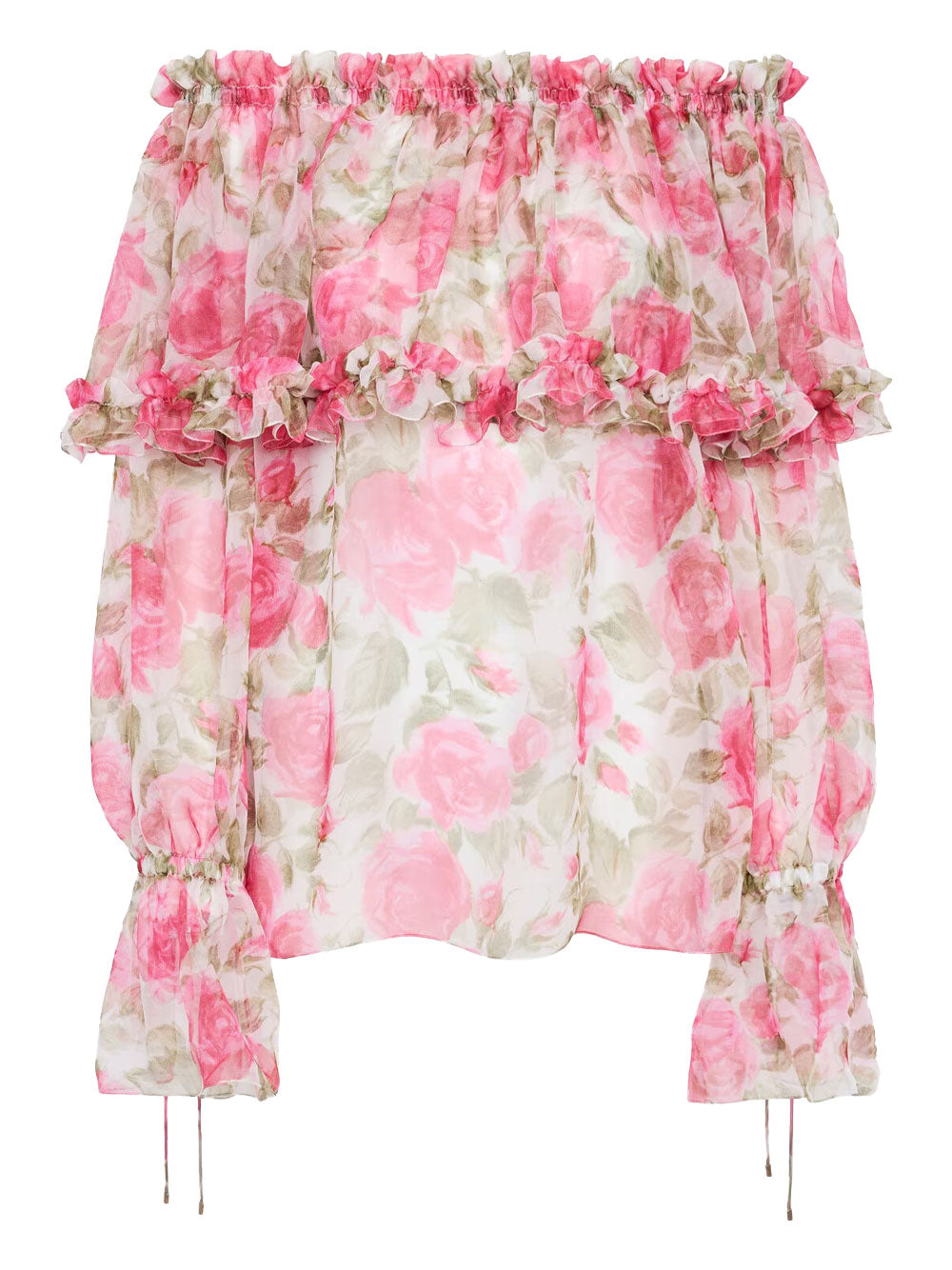 Chloe Women Off-The-Shoulder Puff-Sleeve Top In Silk Mousseline CHLOE