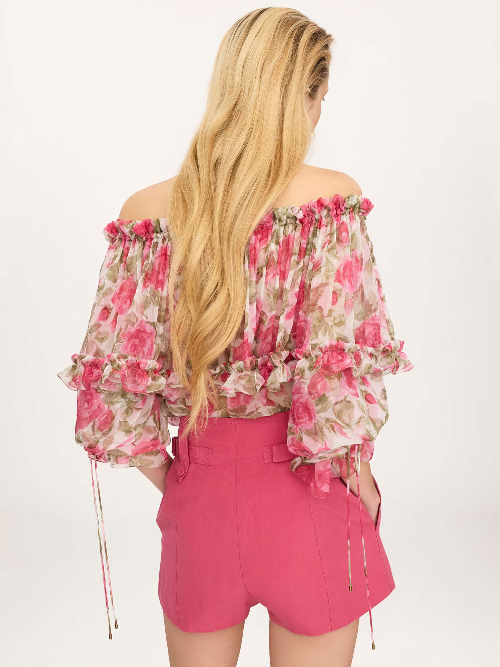 Chloe Women Off-The-Shoulder Puff-Sleeve Top In Silk Mousseline CHLOE