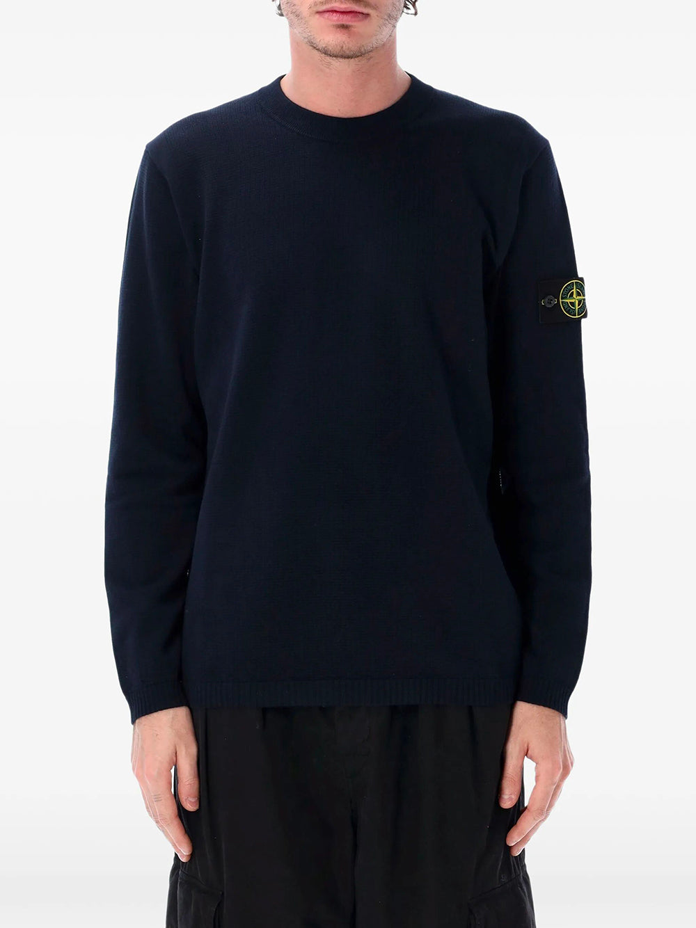 Stone Island Men Loose Fit Ribbed Cotton Crewneck Sweater STONE ISLAND